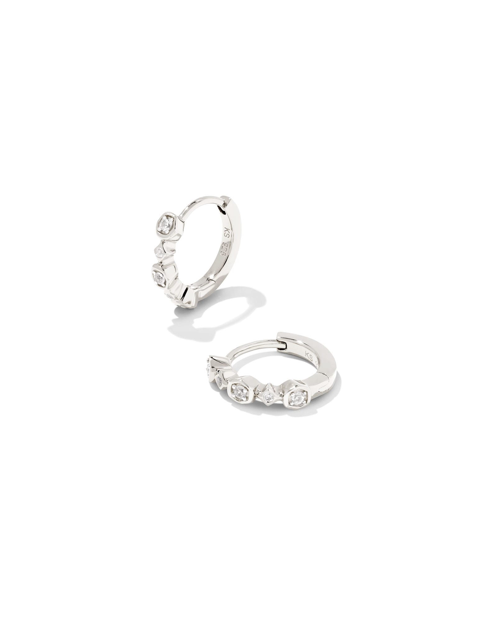 Davie Sterling Silver Trio Huggie Earrings in White Sapphire