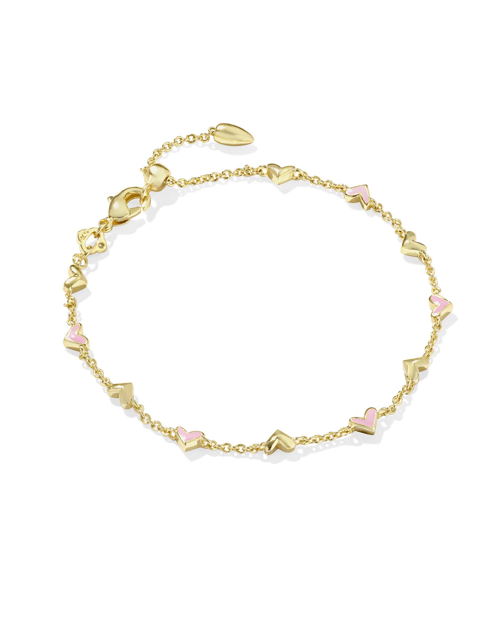 Enamel pink Bangle with Gold Heart Enamel pink Bangle with Gold Heart