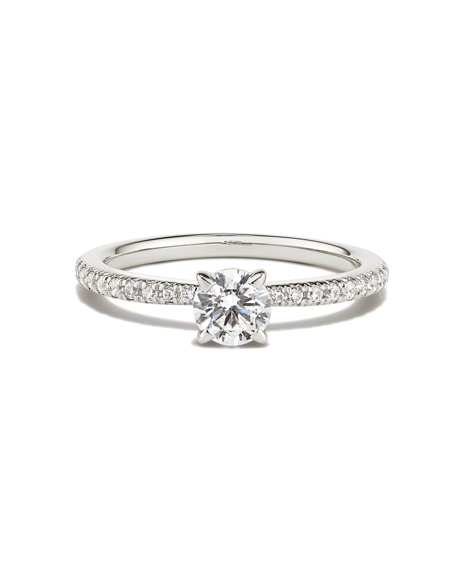 Round Solitaire Engagement Ring with Pave Diamonds in 14k White