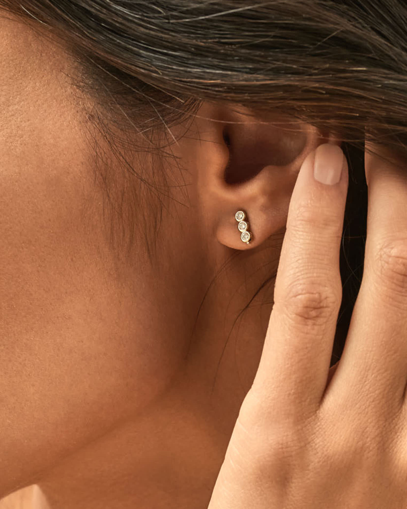 Carmen Gold Stud Earrings in White Crystal