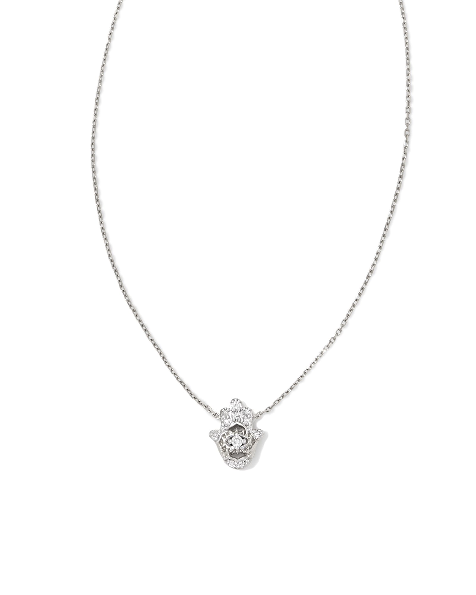 Hamsa 14k White Gold Pendant Necklace in White Diamond