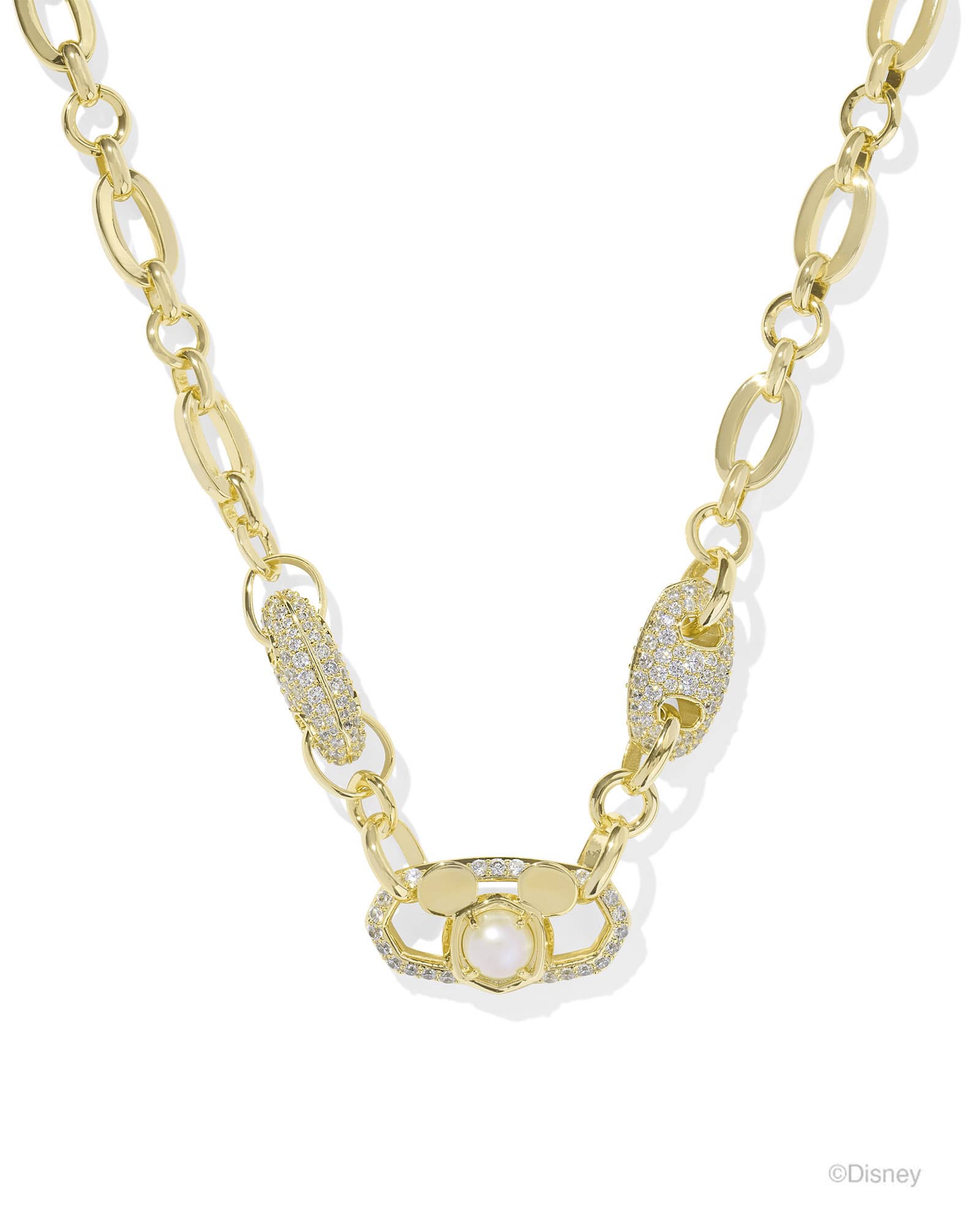 Disney | Kendra Scott Silver Mickey Mouse Crystal Chain Necklace in Iridescent White Mix