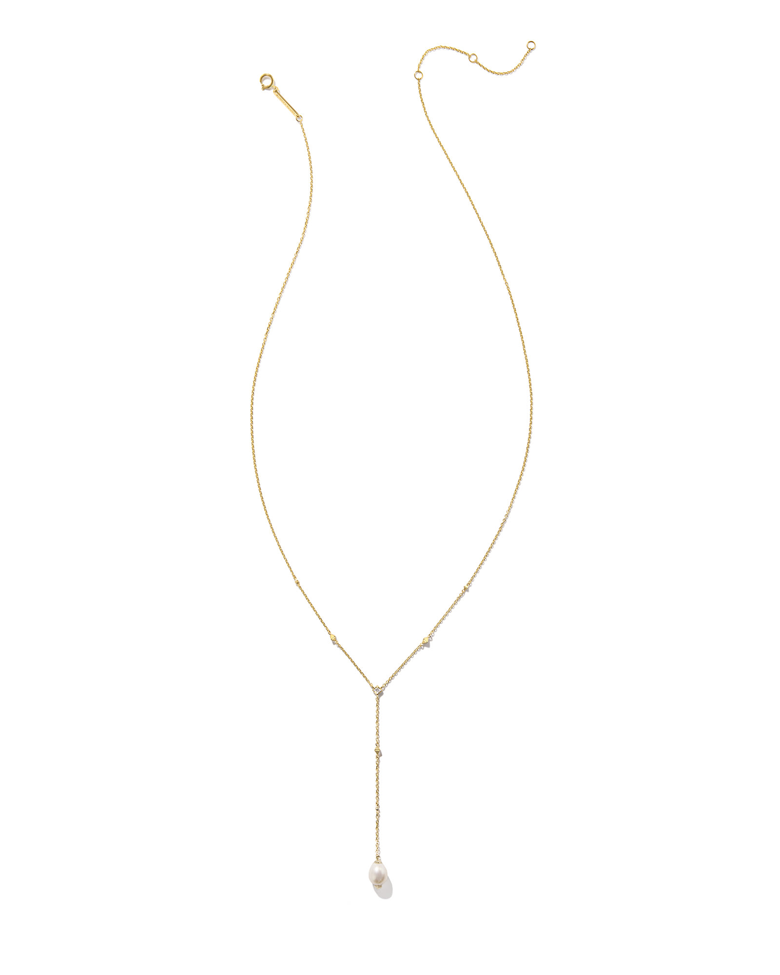 Michelle 14k Yellow Gold Y Necklace in White Pearl