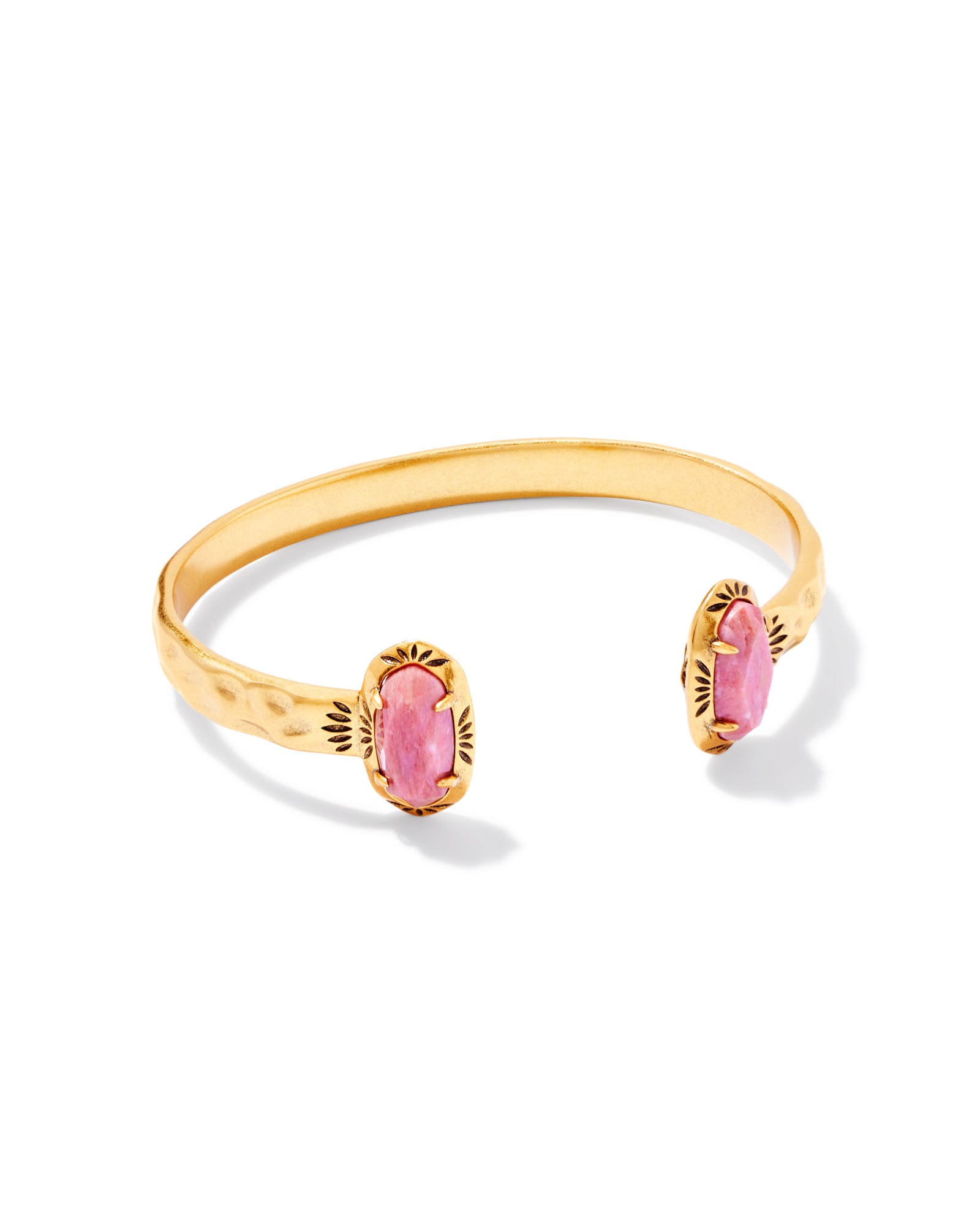 Elton Vintage Gold Etch Frame Cuff Bracelet in Blush Pink Quartzite Kendra Scott