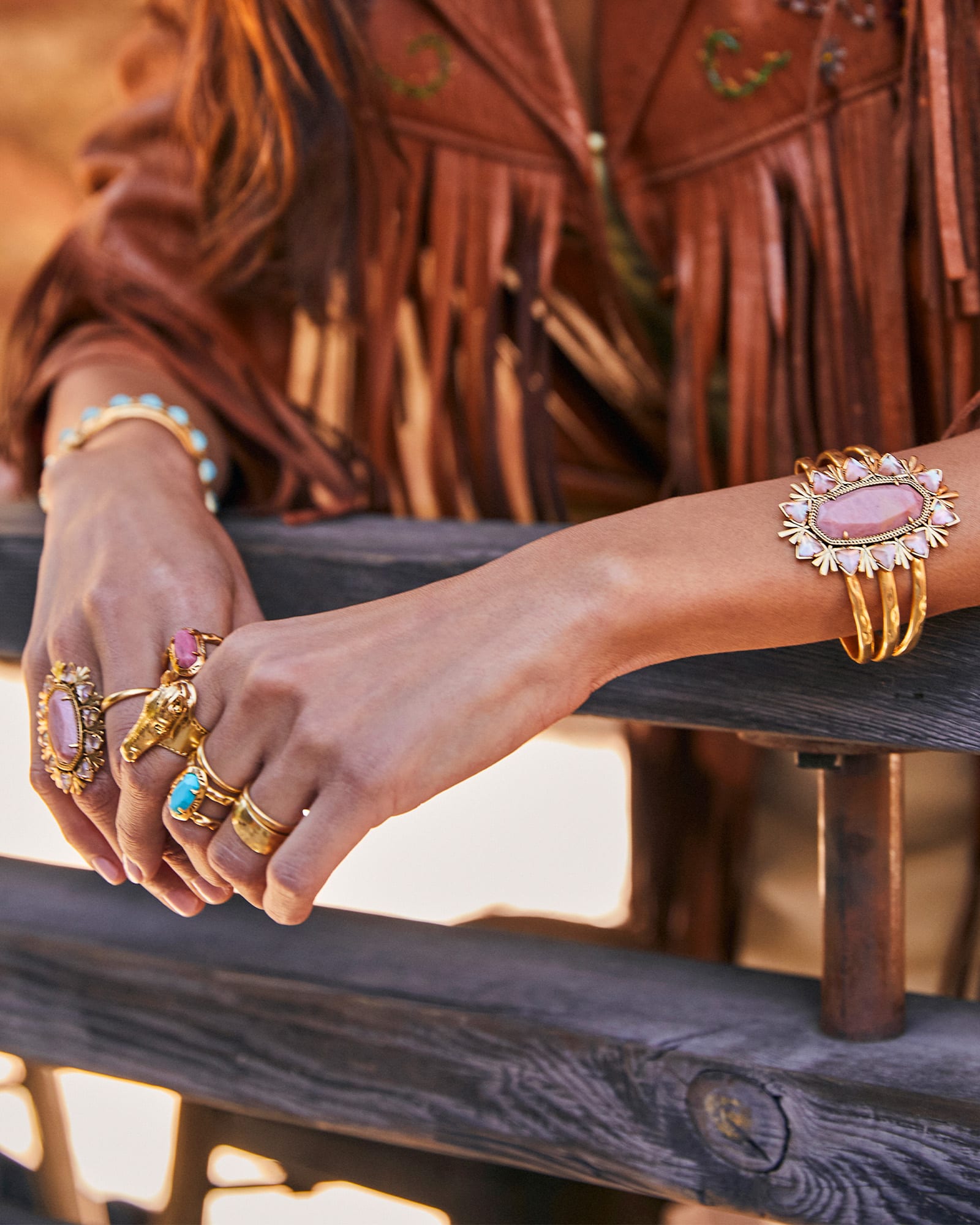 Havana Vintage Gold Cuff Bracelet in Blush Pink Quartzite | Kendra