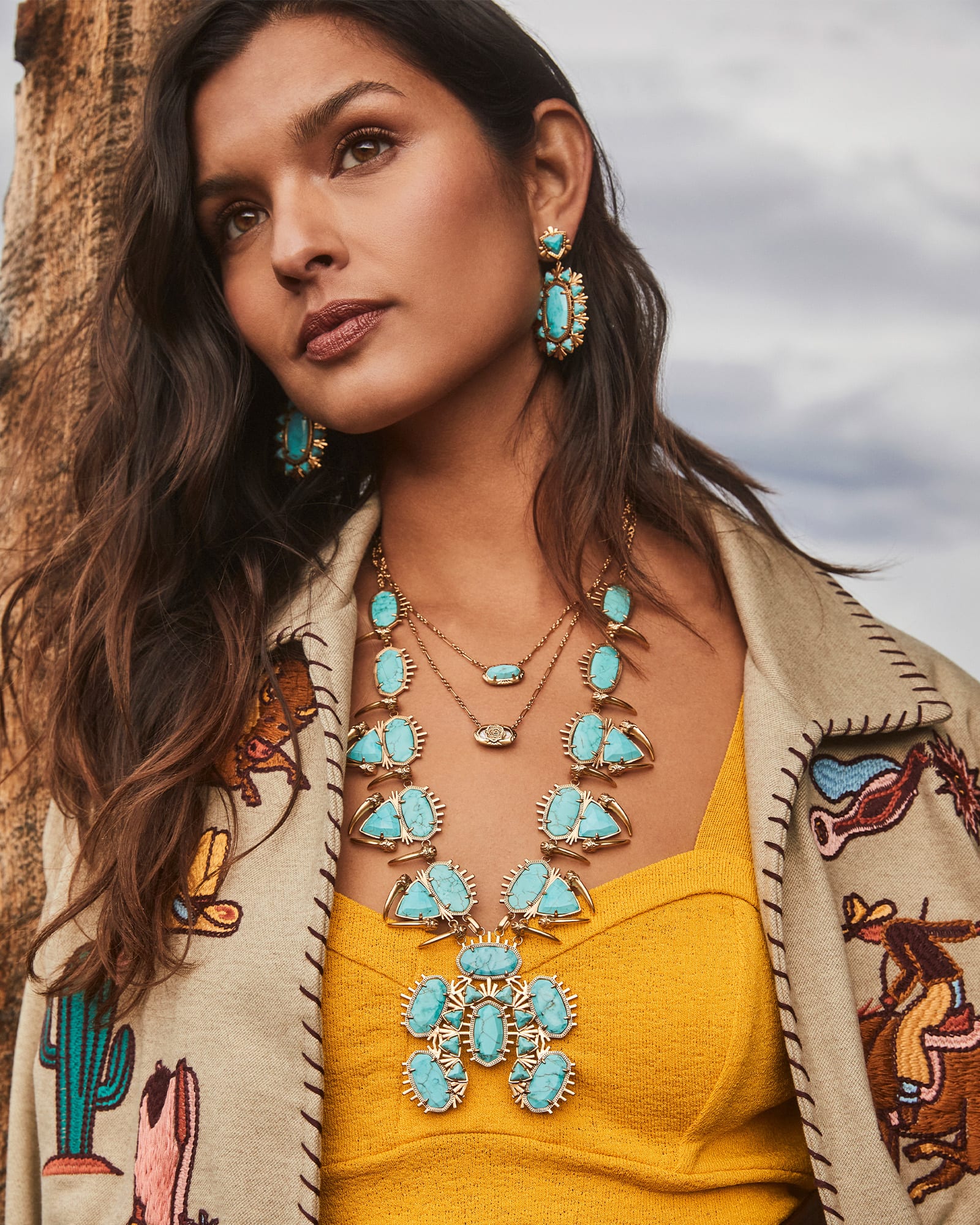 Havana Vintage Gold Statement Earrings in Variegated Turquoise