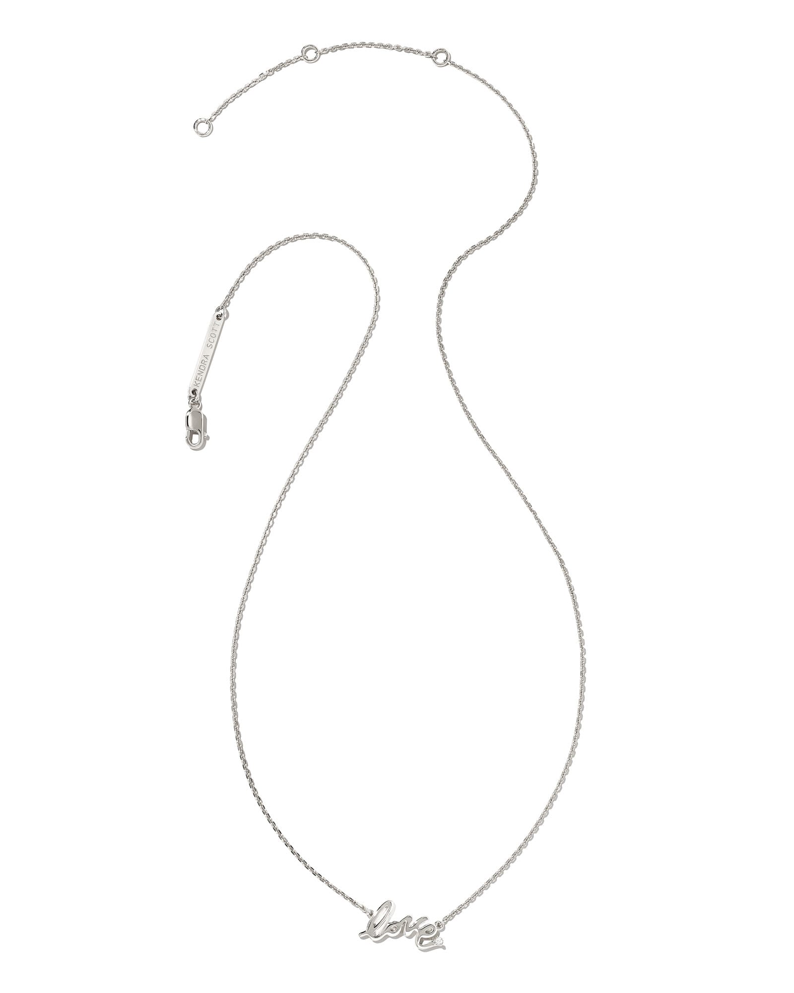Love Script Sterling Silver Pendant Necklace in White Sapphire