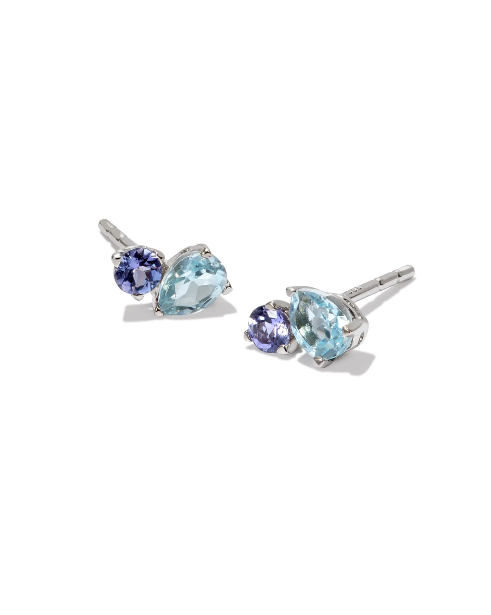 Toi et Moi 14k White Gold Stud Earrings in Blue Topaz and Tanzanite