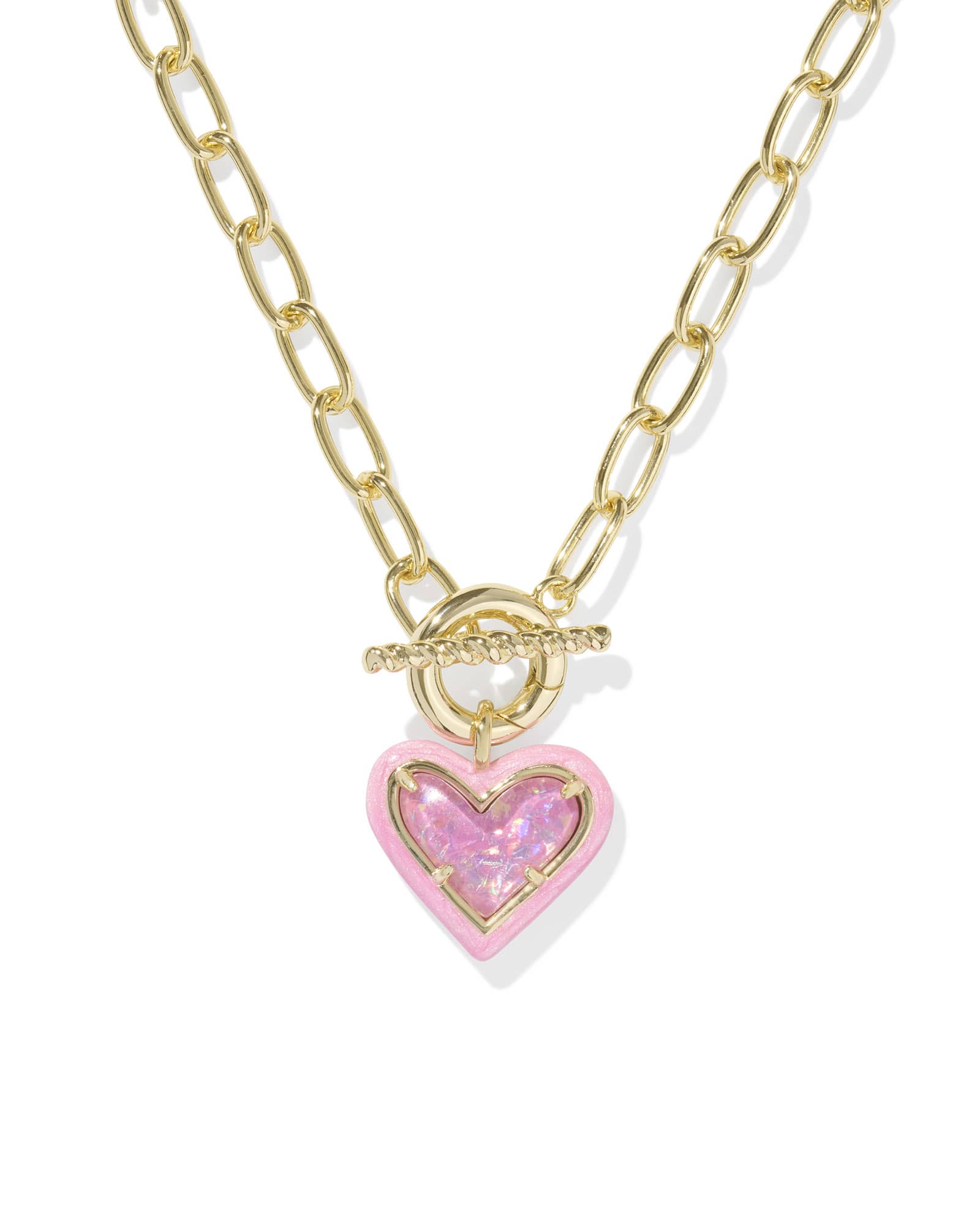 Ari Heart Gold Enamel Frame Link and Chain Necklace in Pink Ari Heart Gold Enamel Frame Link and Chain Necklace in Pink