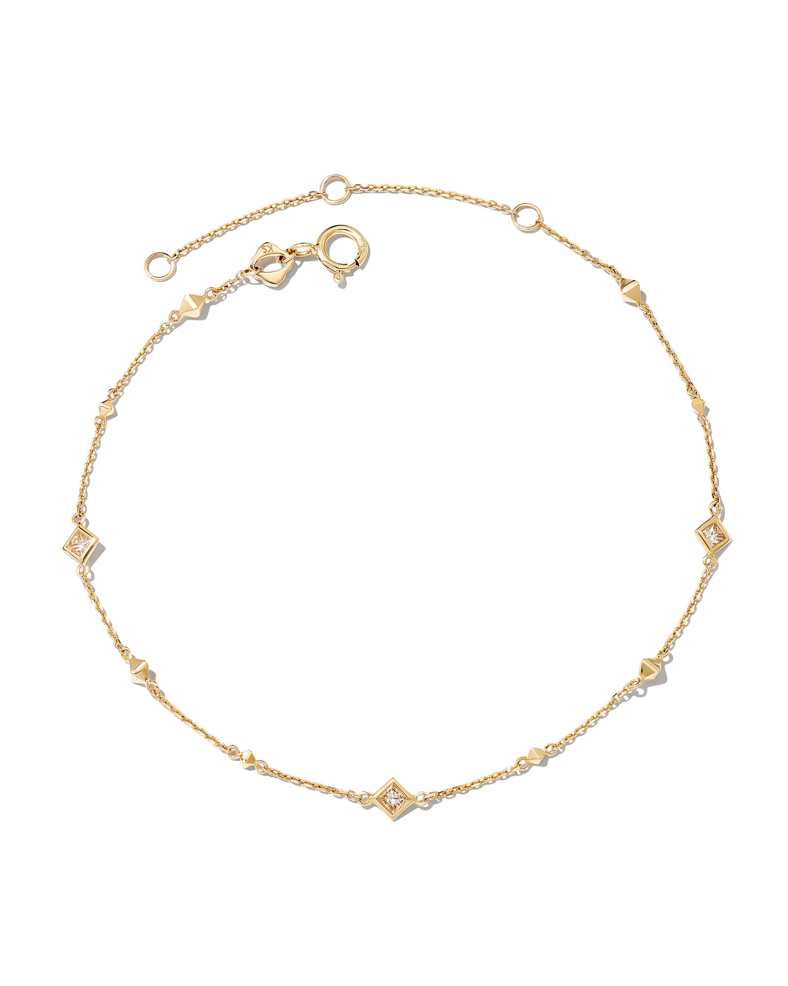 14K Yellow Gold Chain Ankle Bracelet with White Gold Diamond Flower and Star Charms