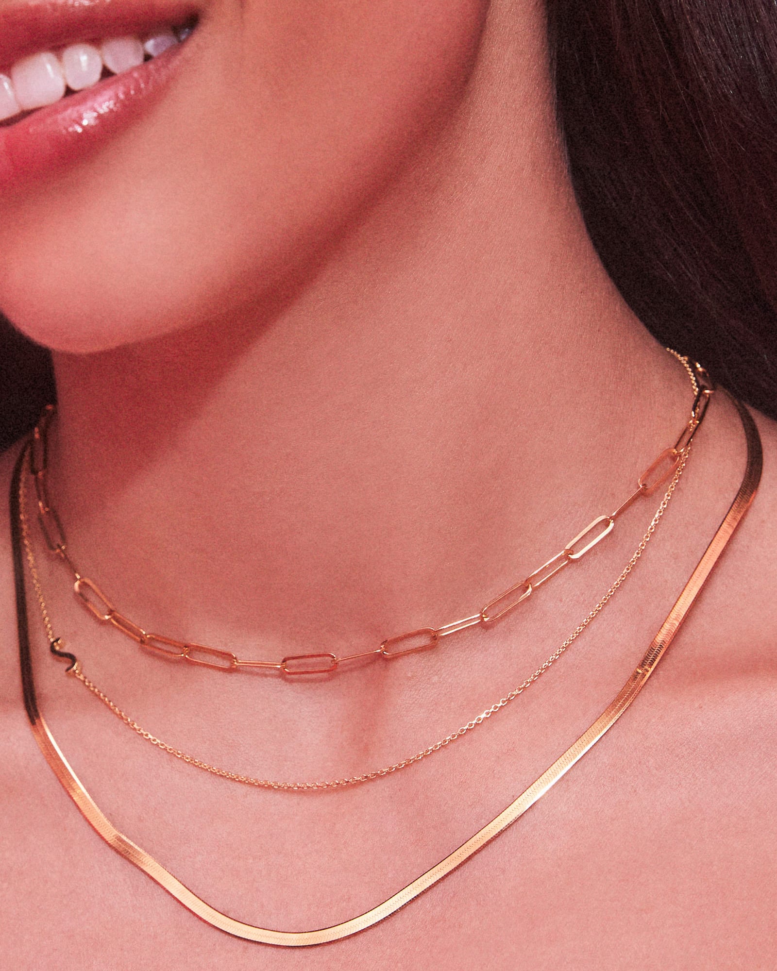 Solid 18K Gold Herringbone Chain Necklace