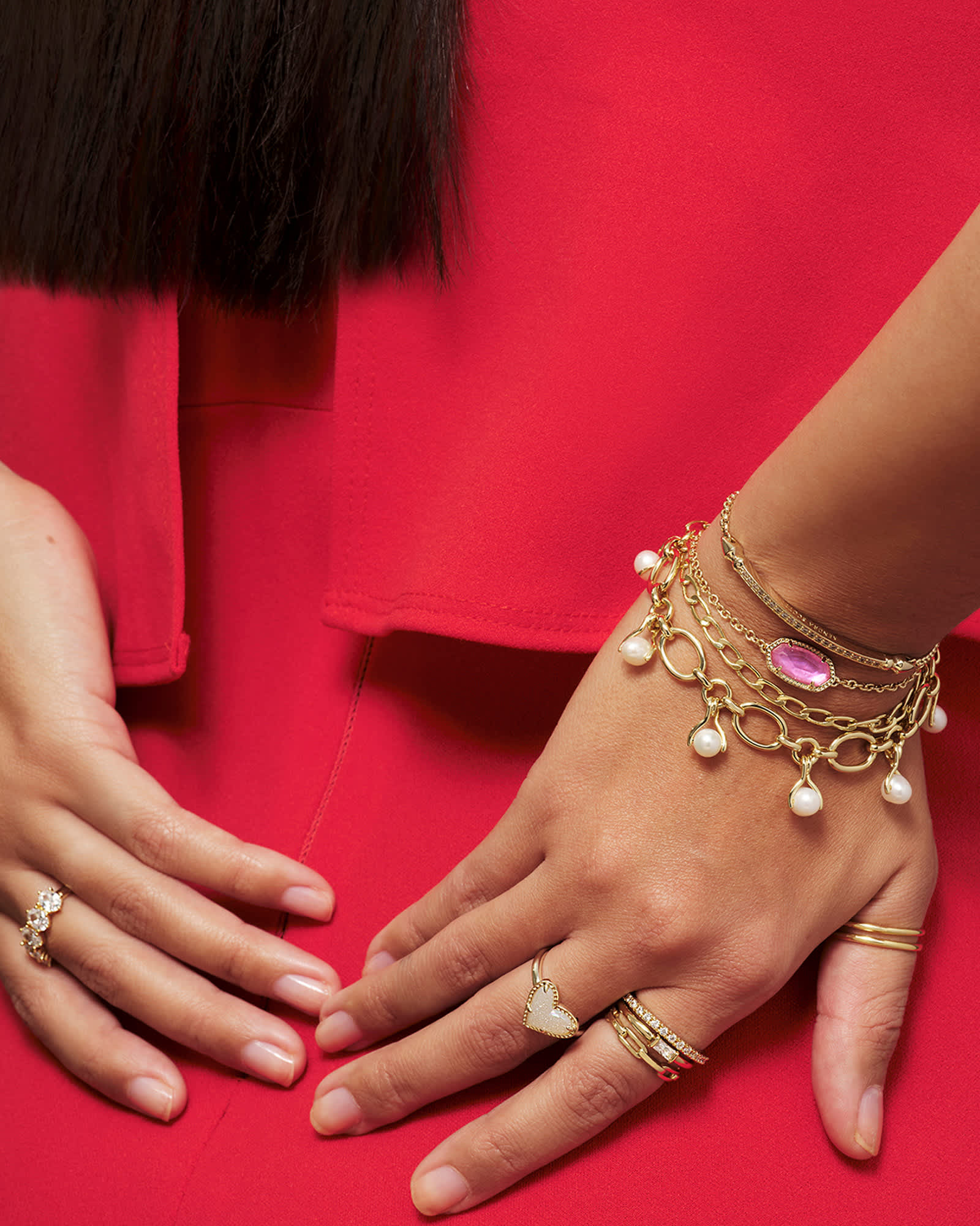 Ashton Gold Pearl Chain Bracelet in White Pearl