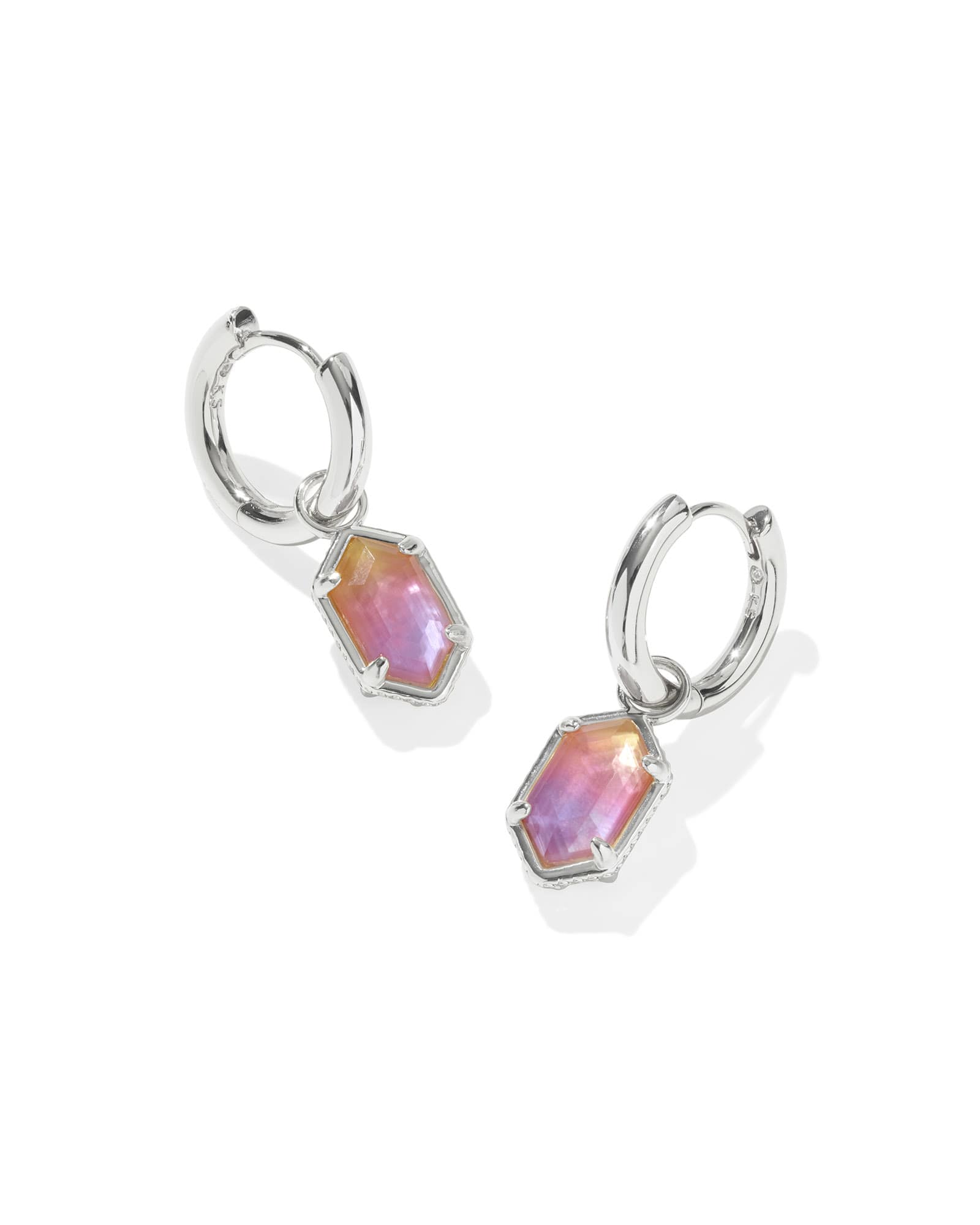 Amethyst and Blue Glass Hoop Dangle Earrings Rhodium on Sterling Silver Amethyst and Blue Glass Hoop Dangle Earrings Rhodium on Sterling Silver
