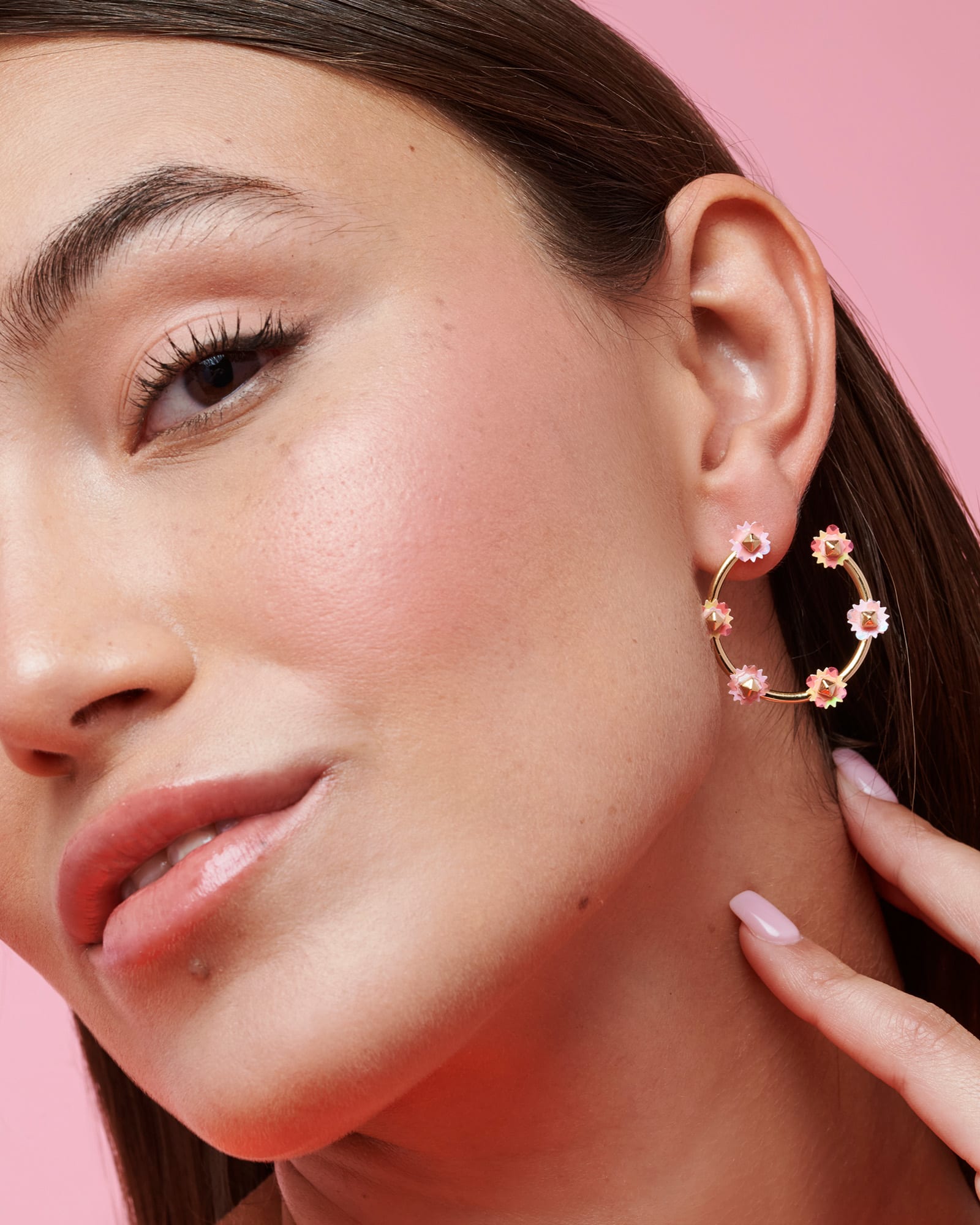 Deliah Gold Open Frame Hoops in Pink Mix