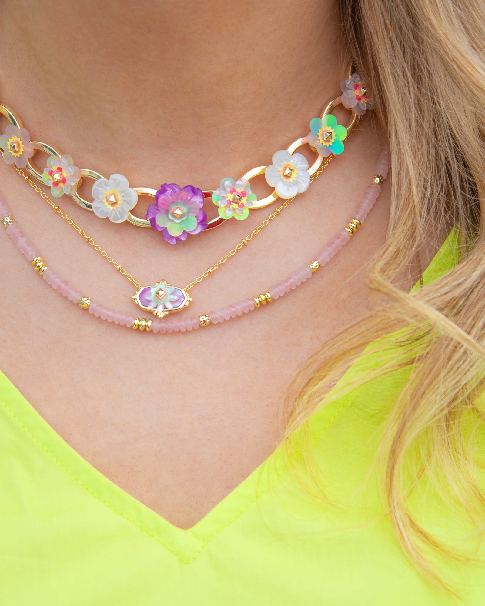 Deliah Gold Statement Chain Necklace in Pastel Mix