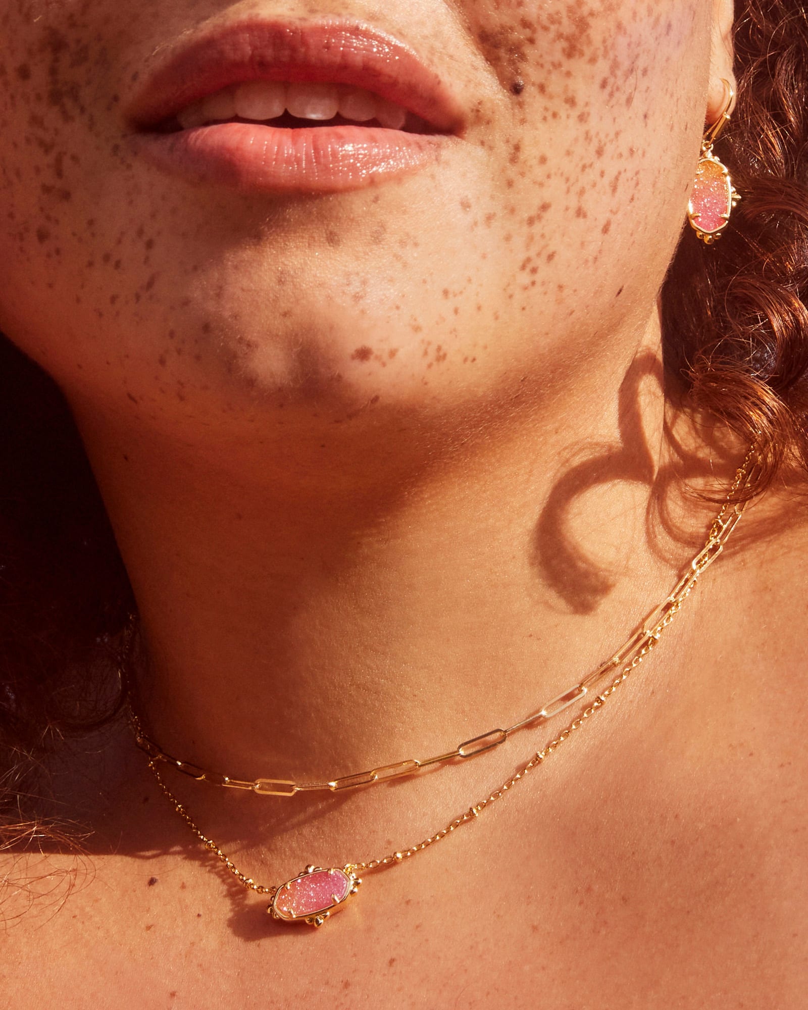 Elisa Gold Petal Framed Short Pendant Necklace in Sunrise Ombre Drusy
