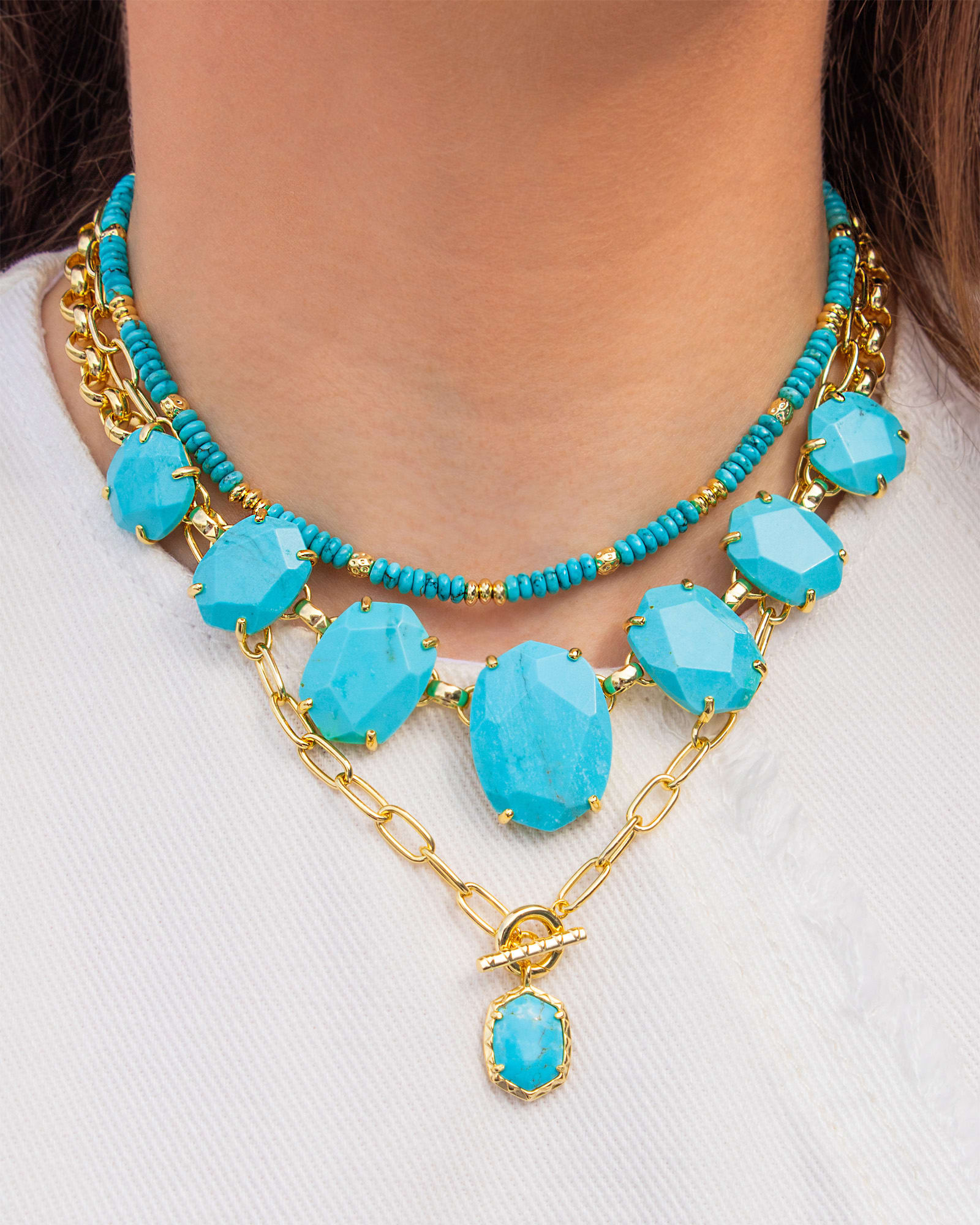 Daphne Gold Statement Necklace in Variegated Turquoise Magnesite