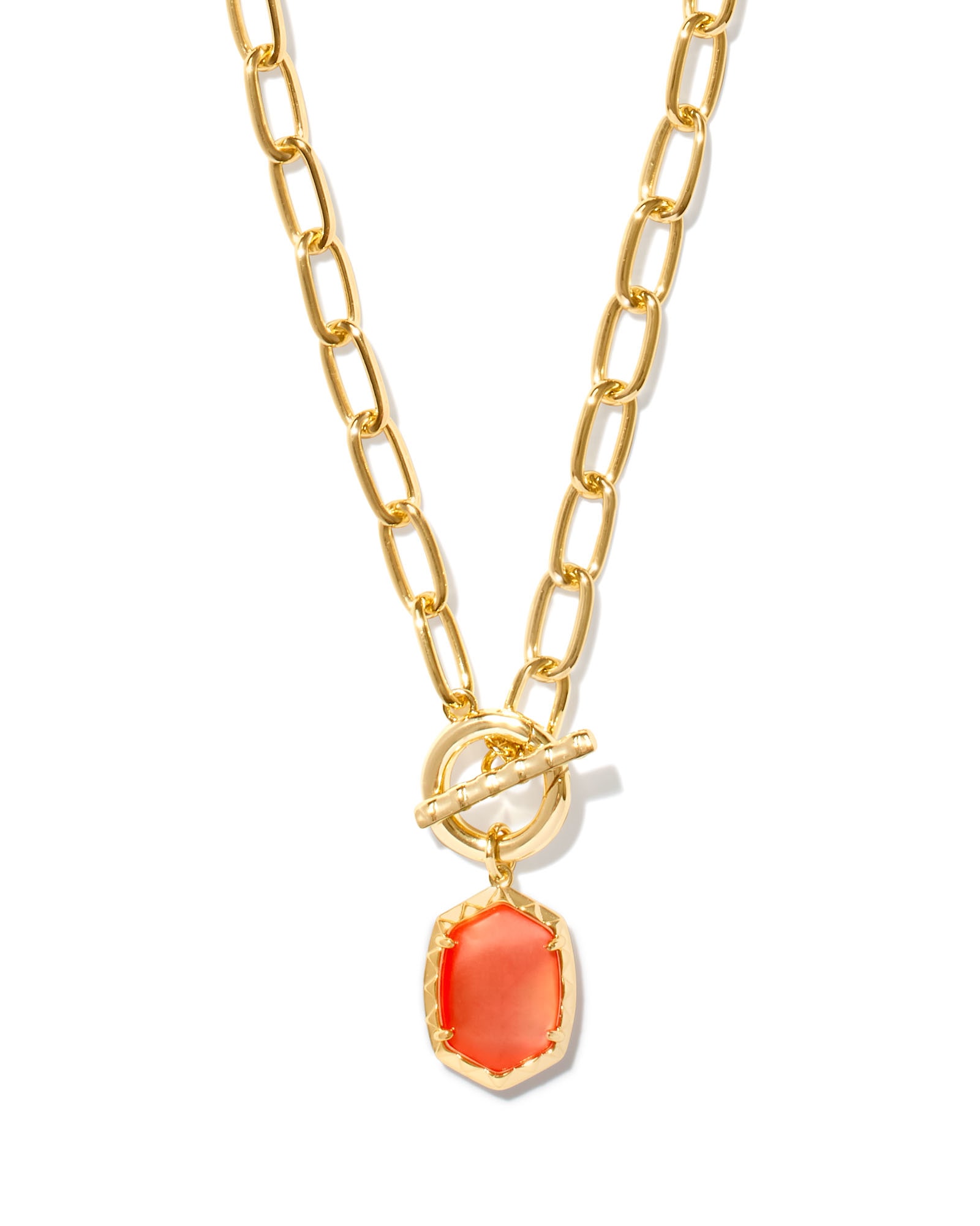 Daphne Convertible Gold Link and Chain Necklace in Coral Pink Mother-of-Pearl