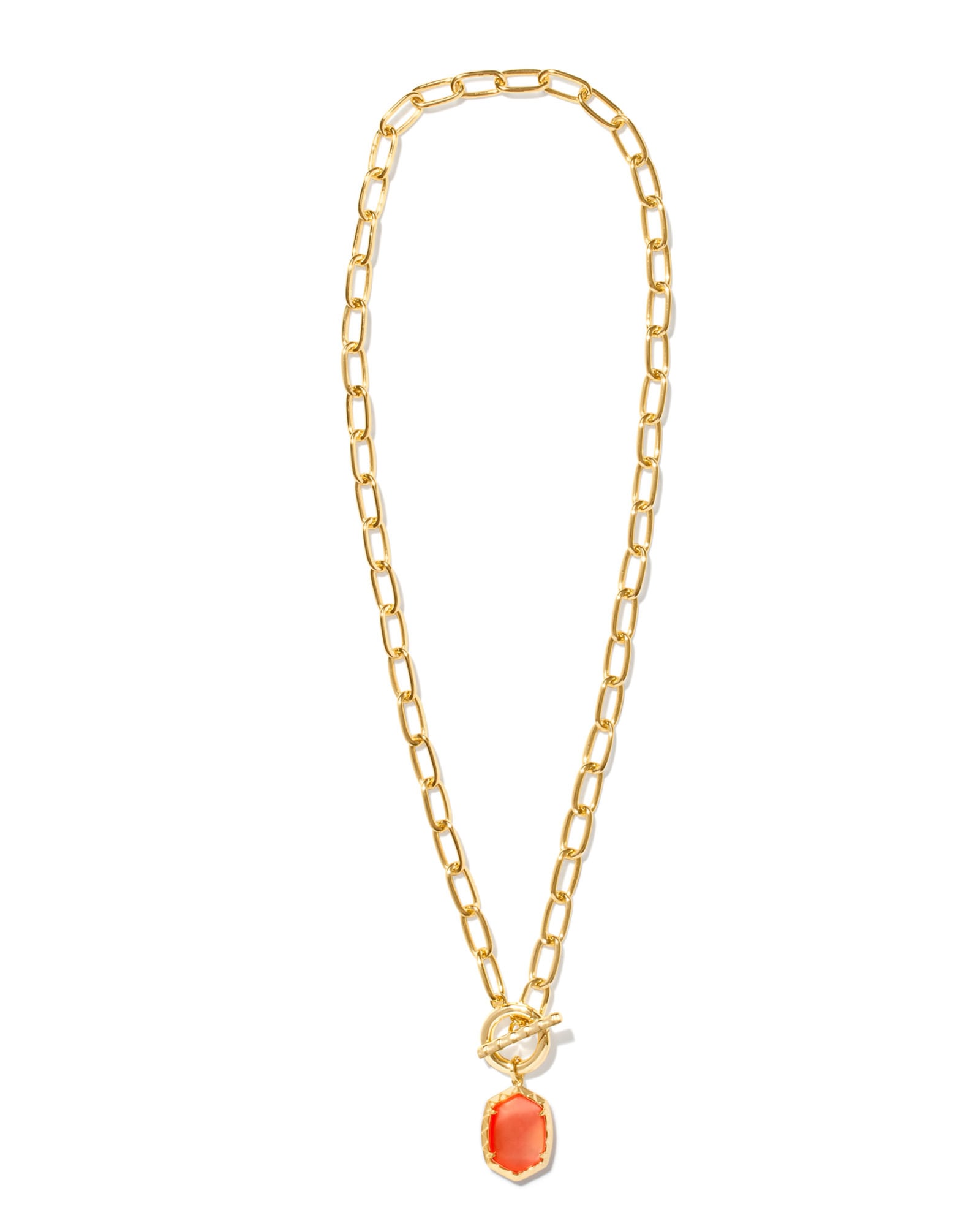 Daphne Convertible Gold Link and Chain Necklace in Coral Pink Mother-of-Pearl