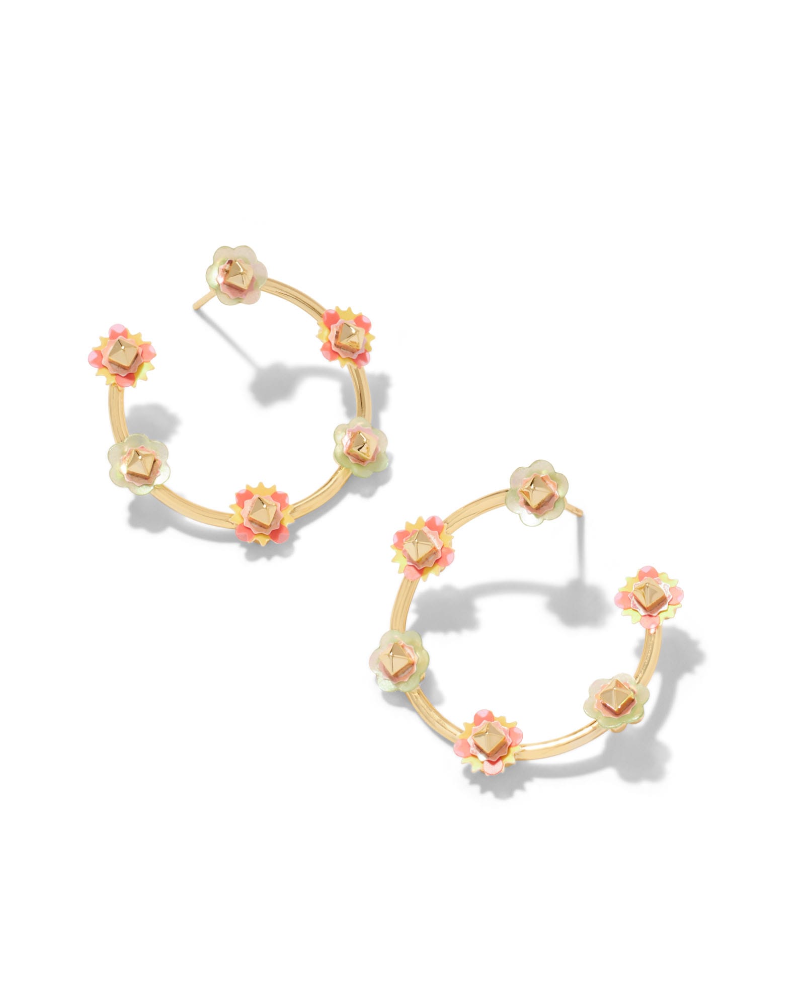 Deliah Gold Open Frame Hoops in Pink Mix