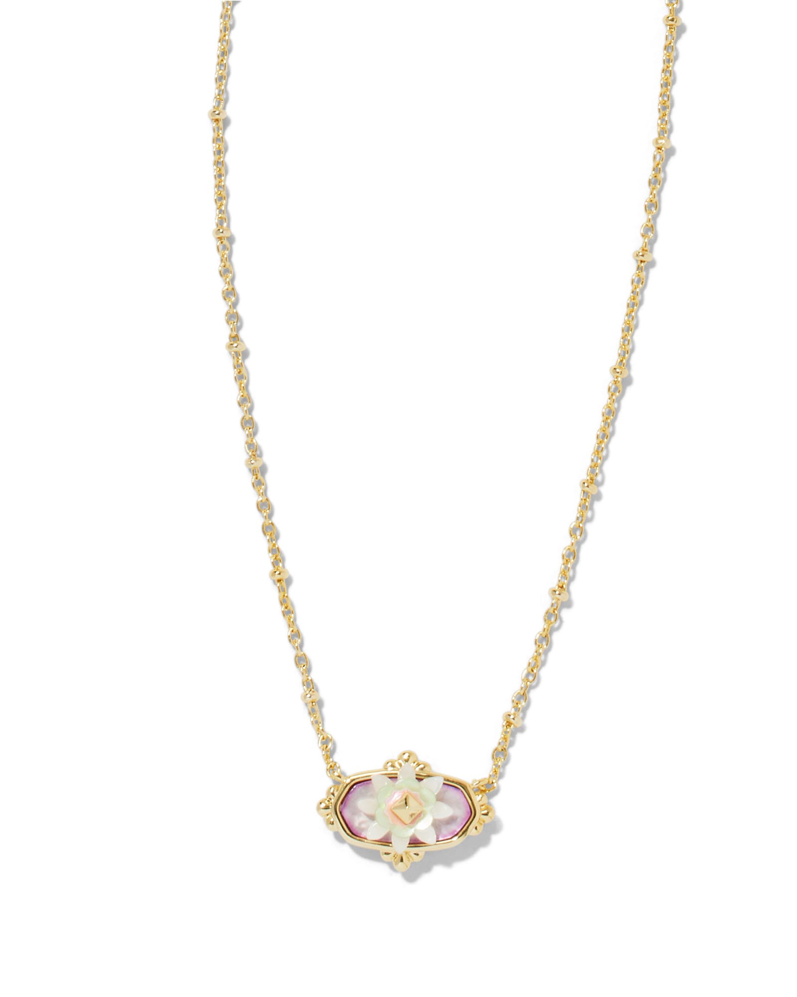 Elisa Gold Flower Petal Framed Short Pendant Necklace in Pastel Mix