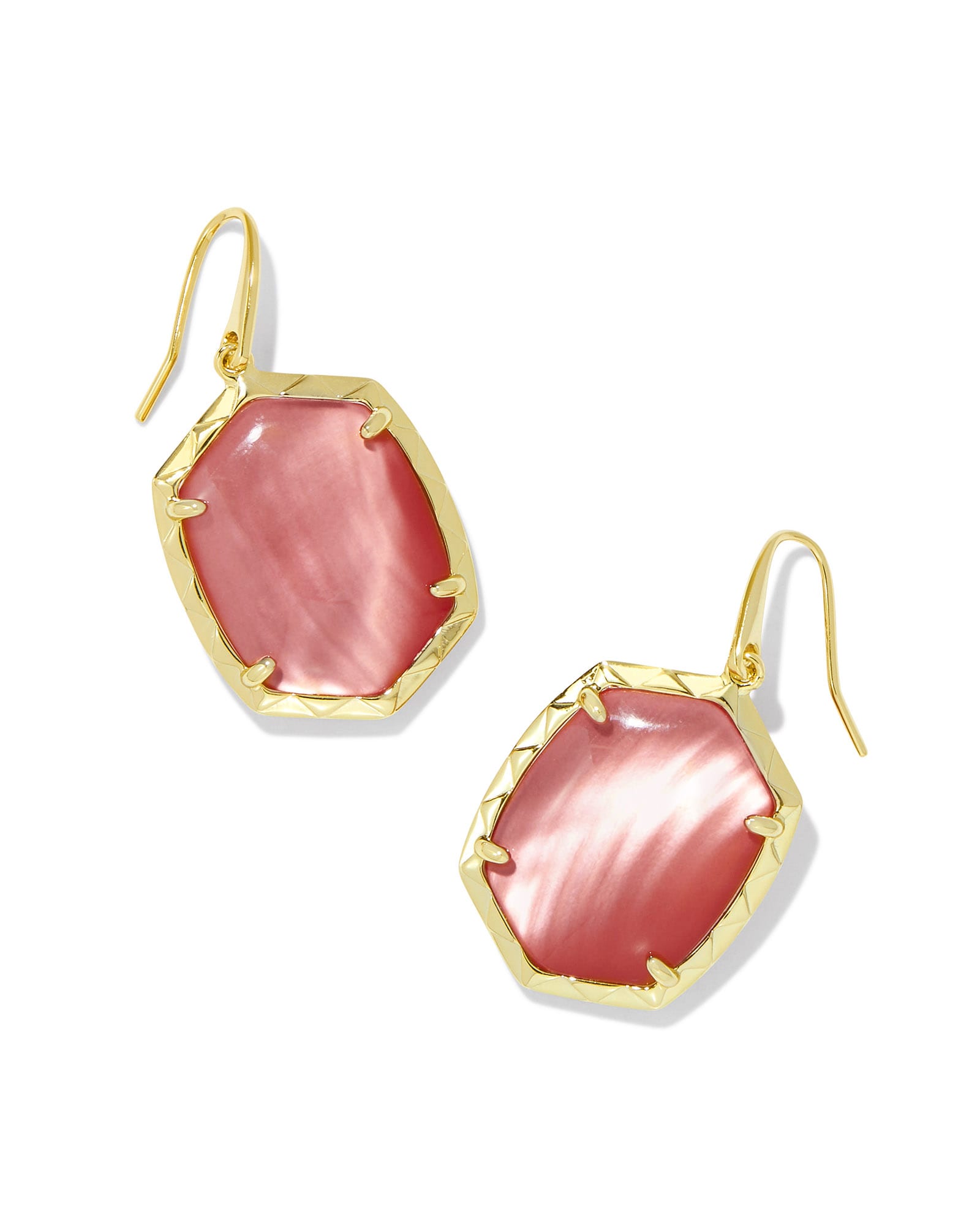Daphne Gold Drop Earrings in Coral Pink Mother-of-Pearl