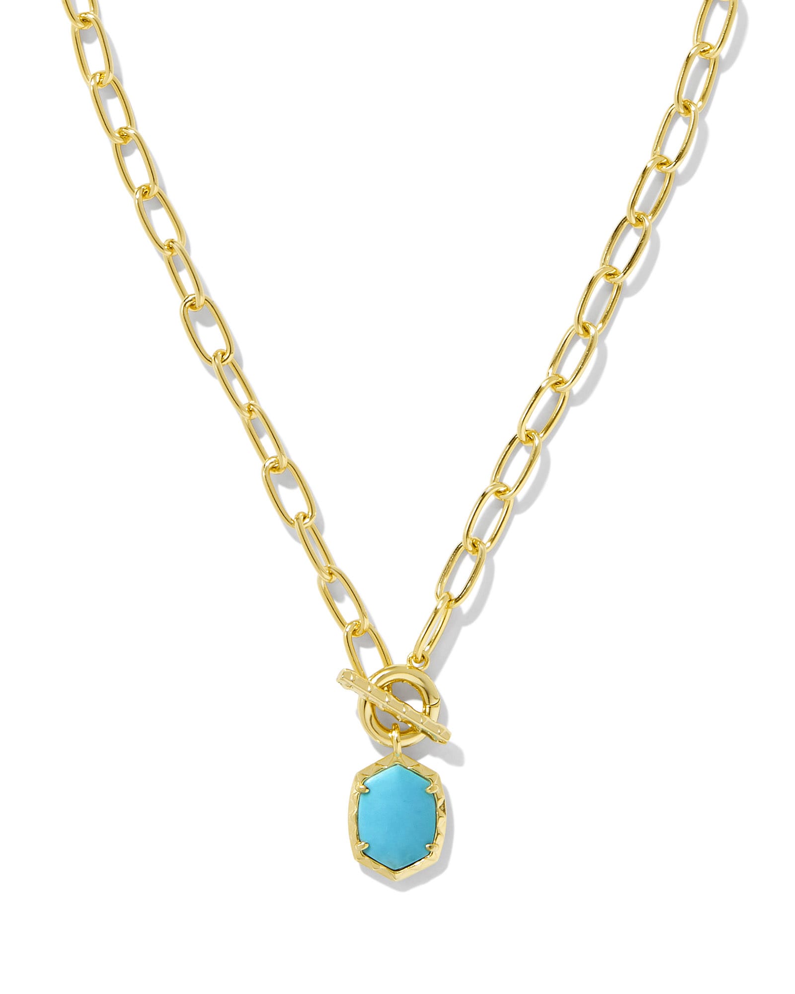 Daphne Convertible Gold Link and Chain Necklace in Variegated Turquoise Magnesite