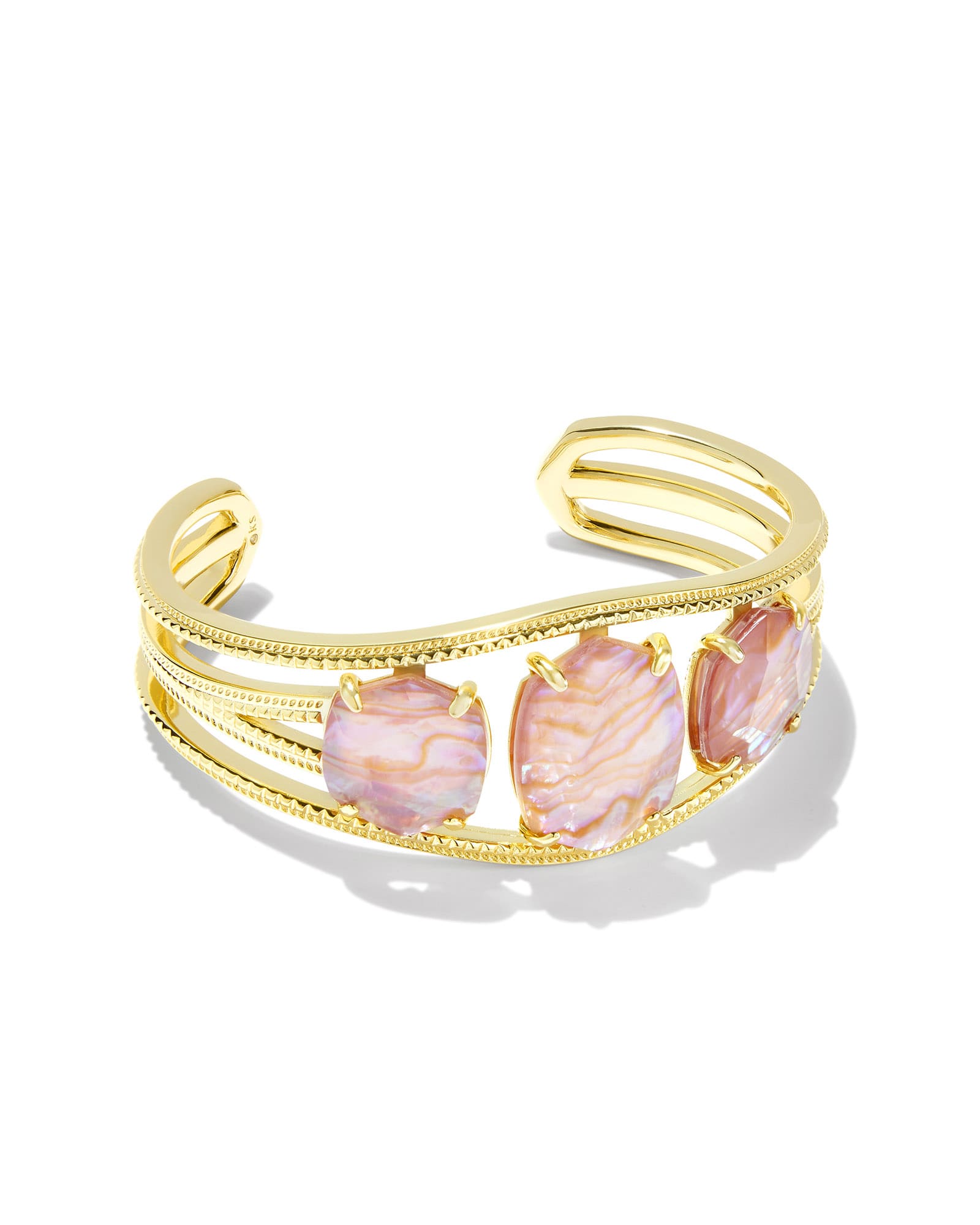 Daphne Gold Statement Cuff Light Pink Iridescent Abalone