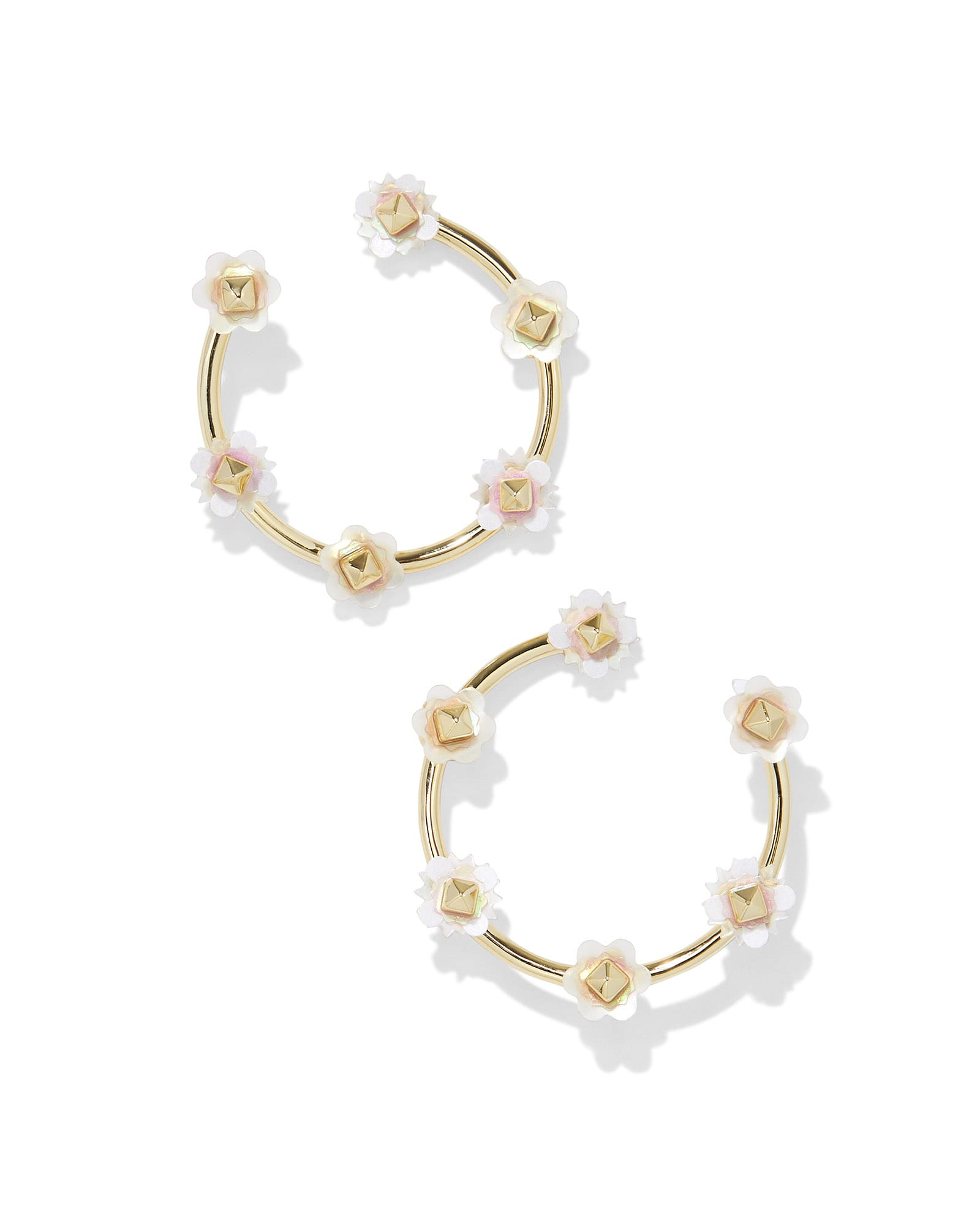 Deliah Gold Open Frame Hoops in Iridescent White Mix