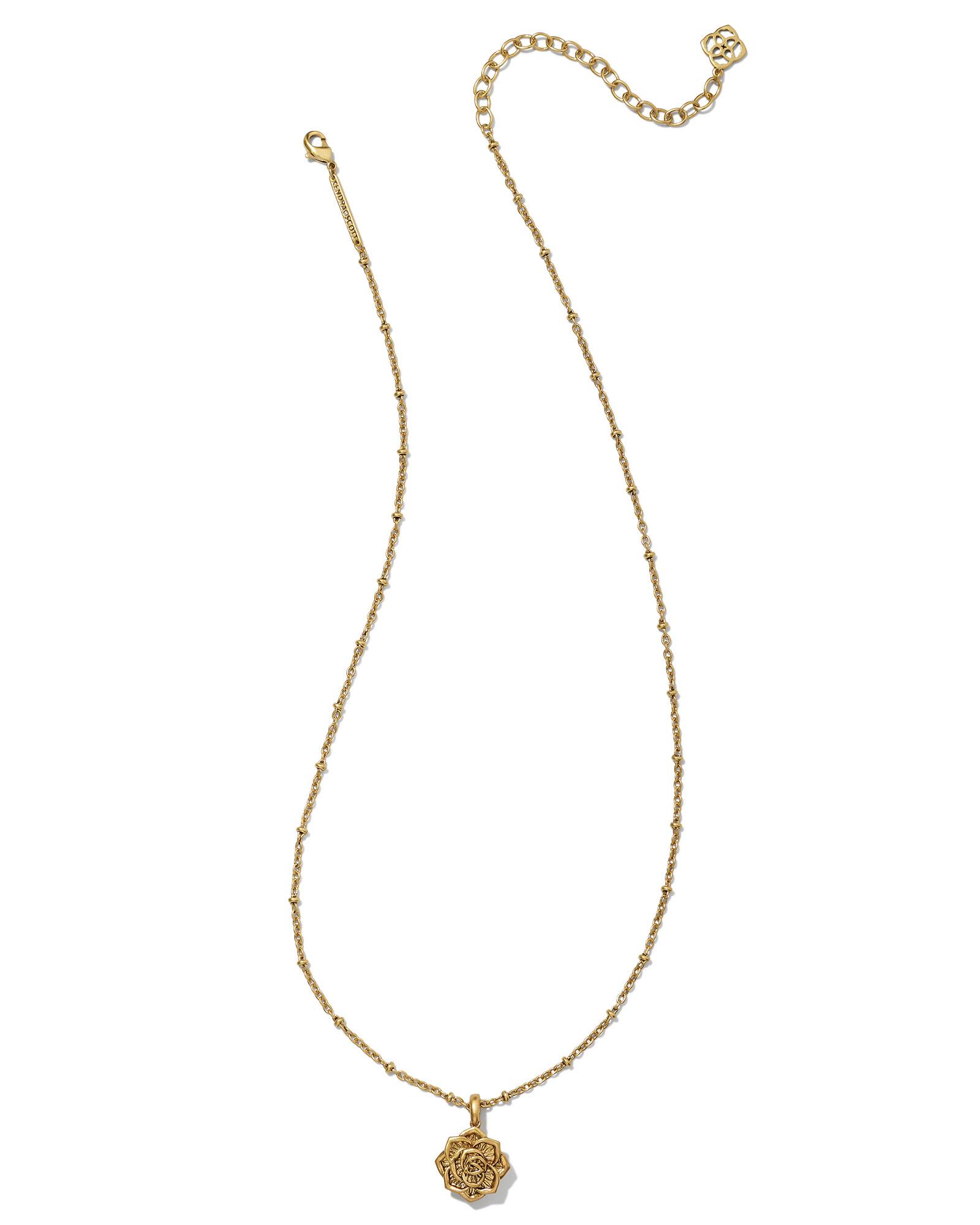 Ansel Rose Short Pendant Necklace in Vintage Gold
