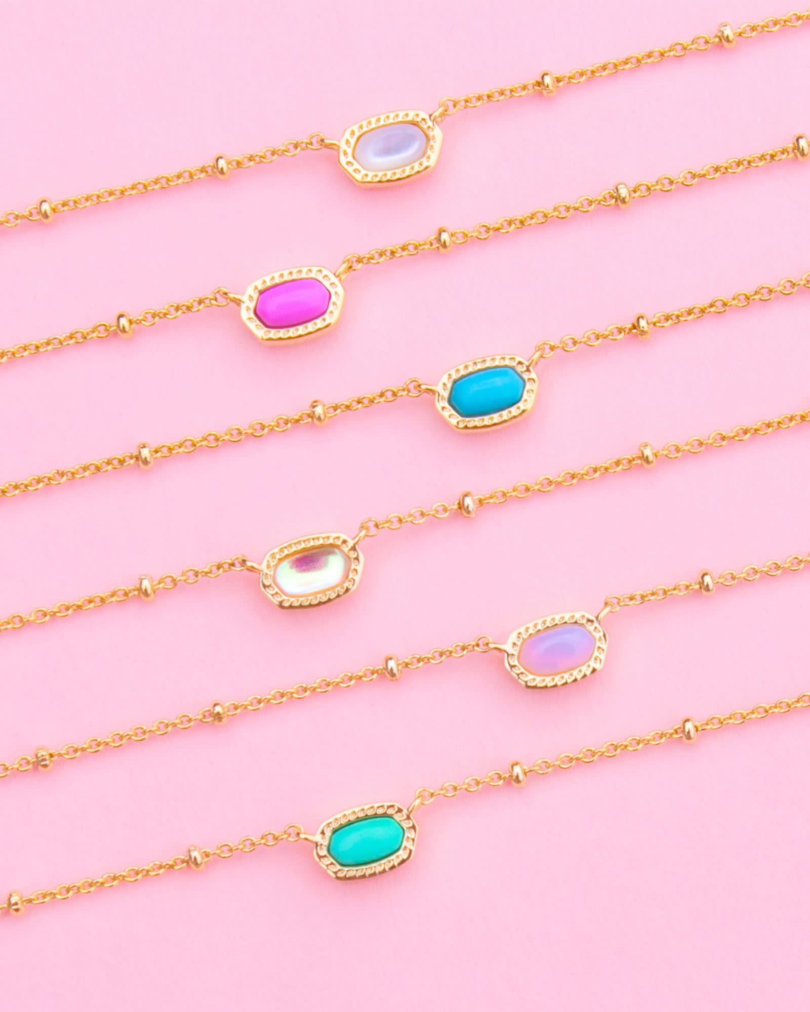Mini Elisa Gold Satellite Short Pendant Necklace in Pink Opalite