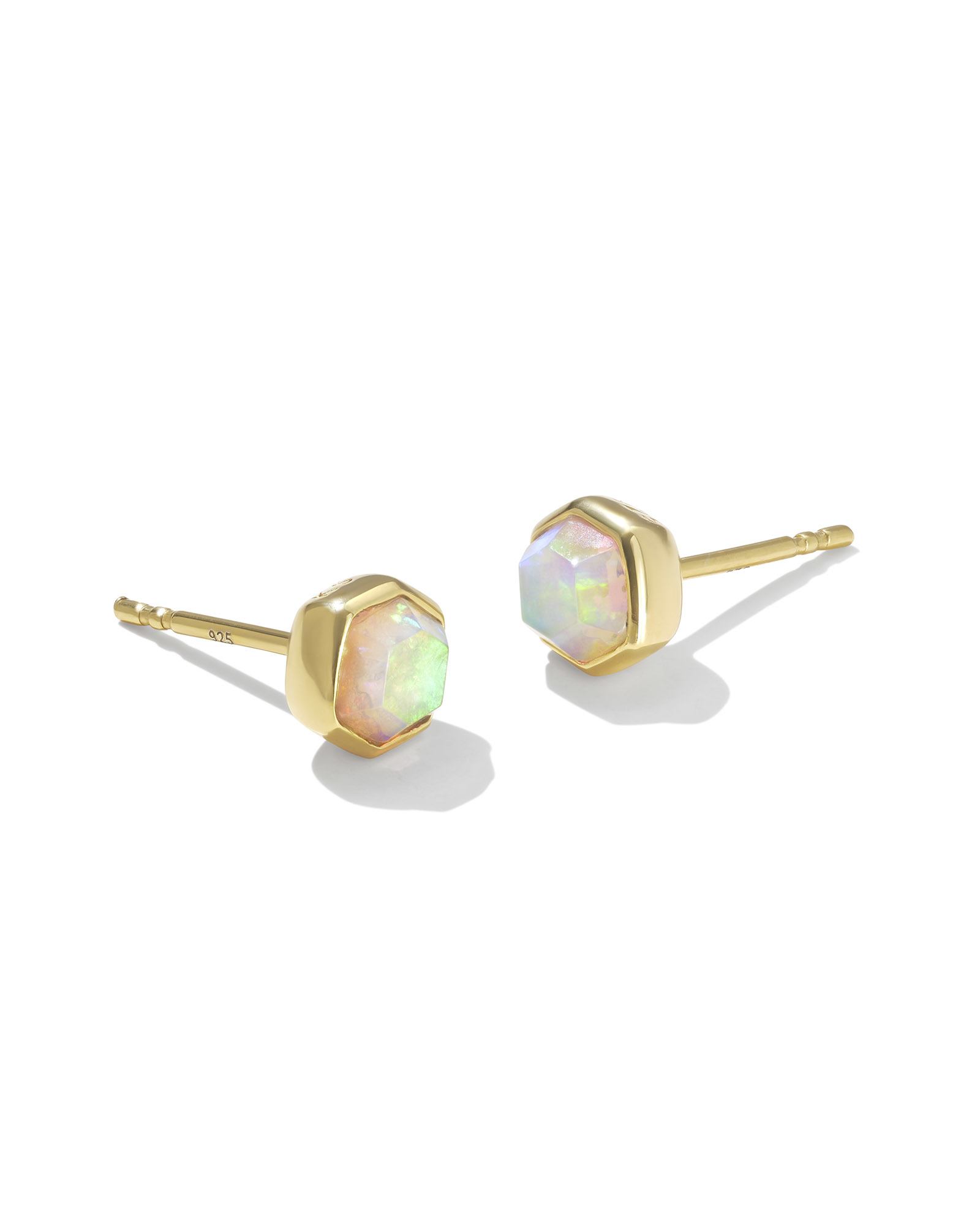 Davie 18k Gold Vermeil Stud Earrings in White Kyocera Opal