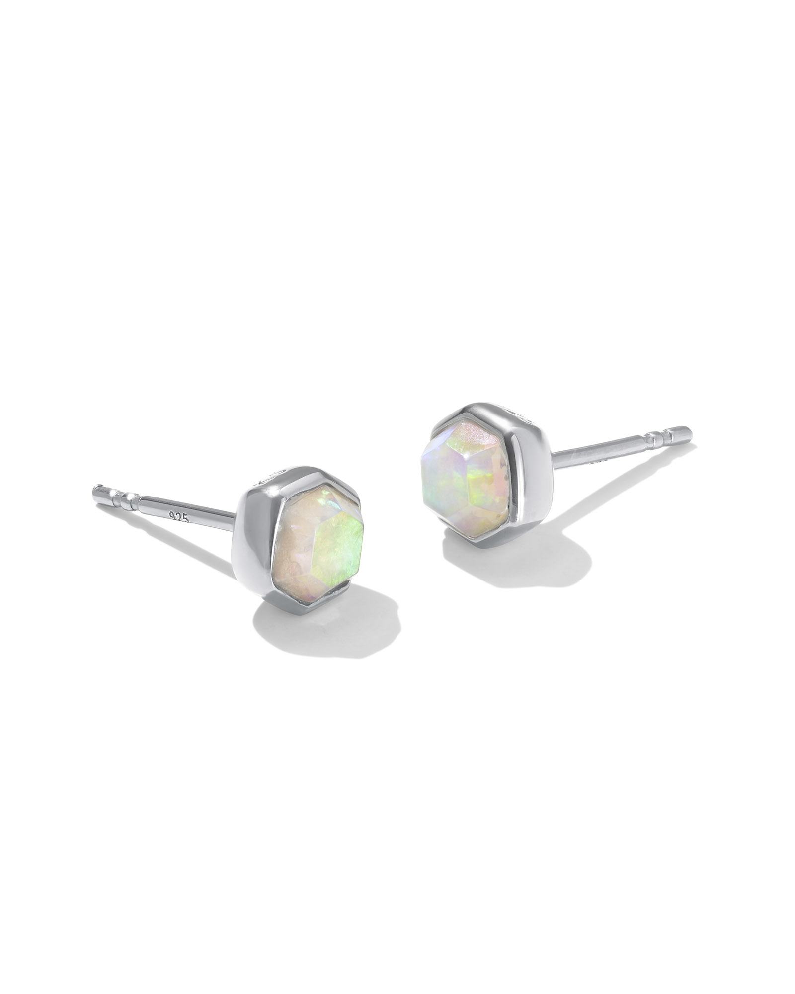 Davie Sterling Silver Stud Earrings in White Kyocera Opal