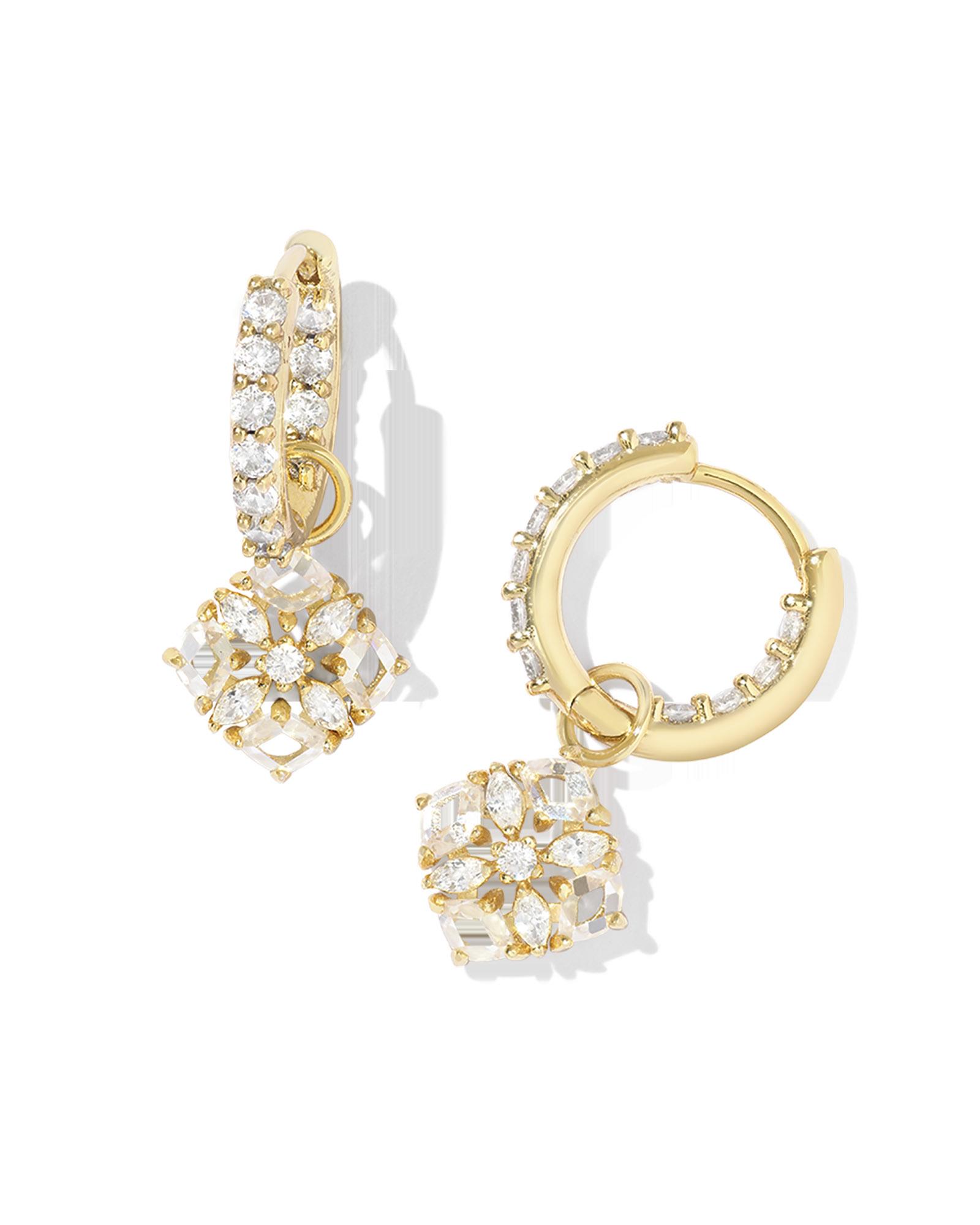 Dira Convertible Gold Crystal Huggie Earrings in White Crystal