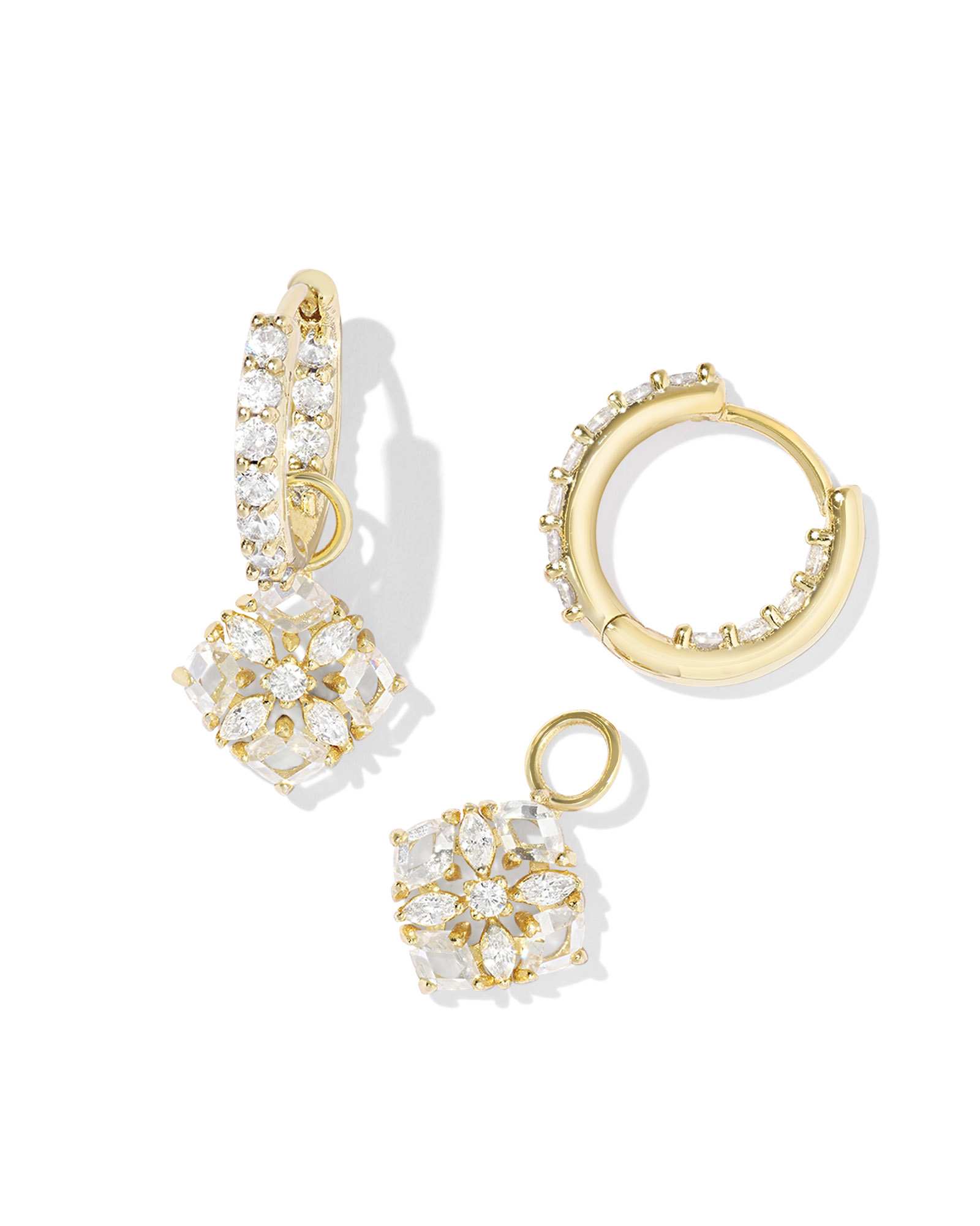 Dira Convertible Gold Crystal Huggie Earrings in White Crystal