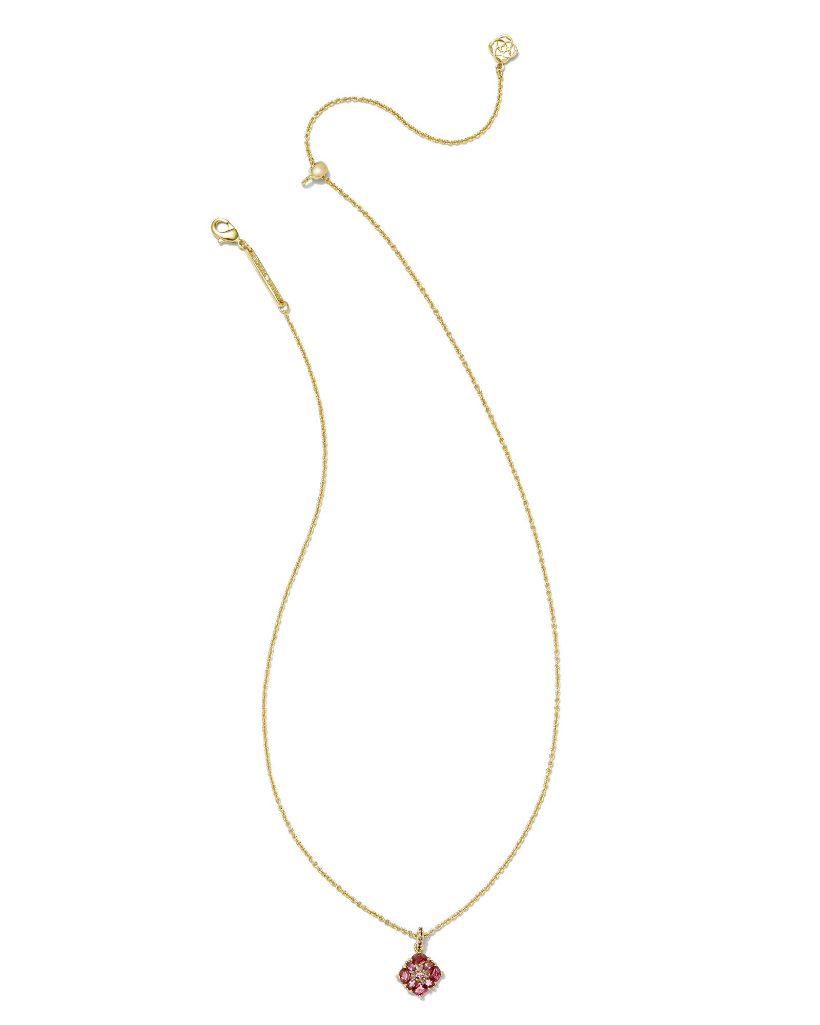 Dira Gold Crystal Short Pendant Necklace in Pink Mix