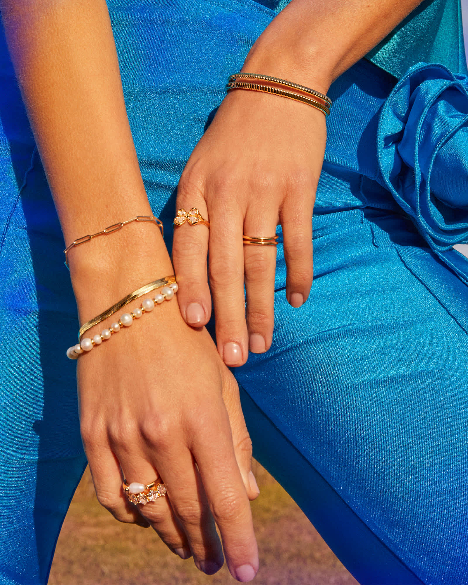 Jovie Gold Beaded Delicate Chain Bracelet in White Pearl