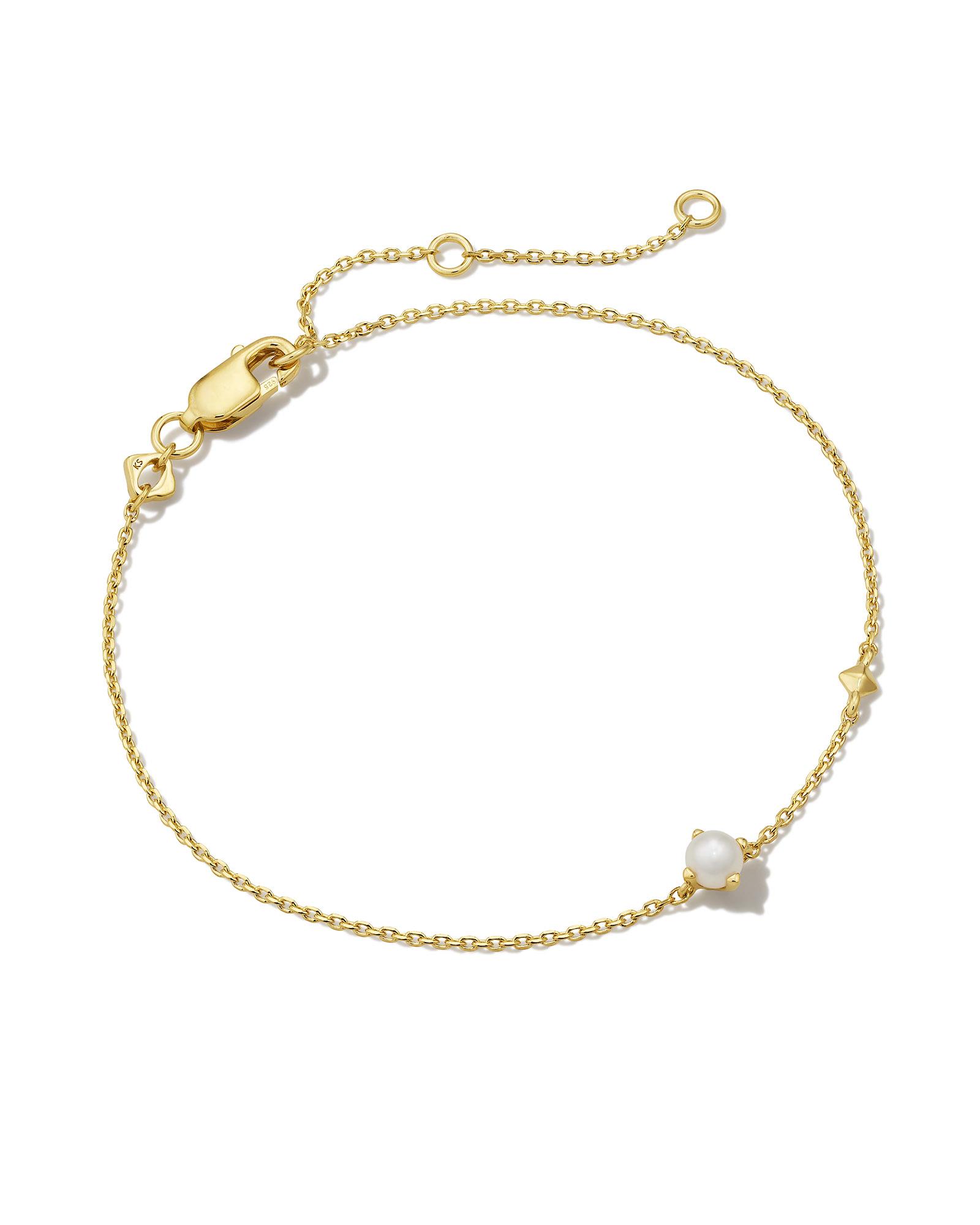 Maisie 18k Gold Vermeil Delicate Chain Bracelet in White Pearl