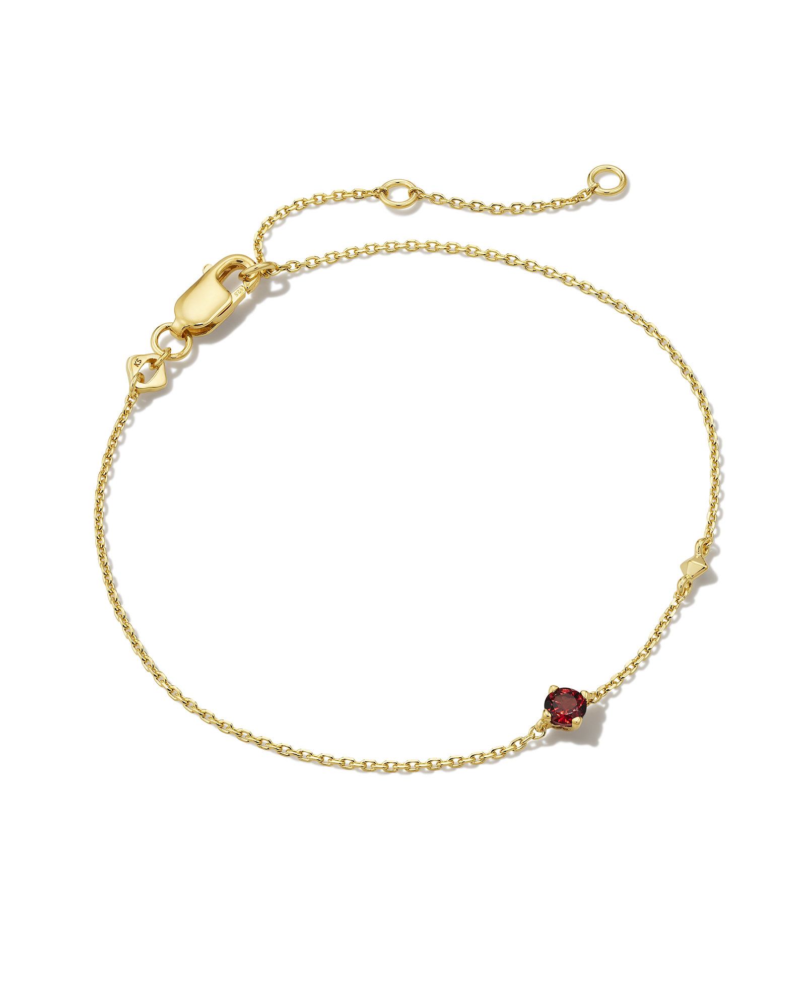 Maisie 18k Gold Vermeil Delicate Chain Bracelet in Red Garnet