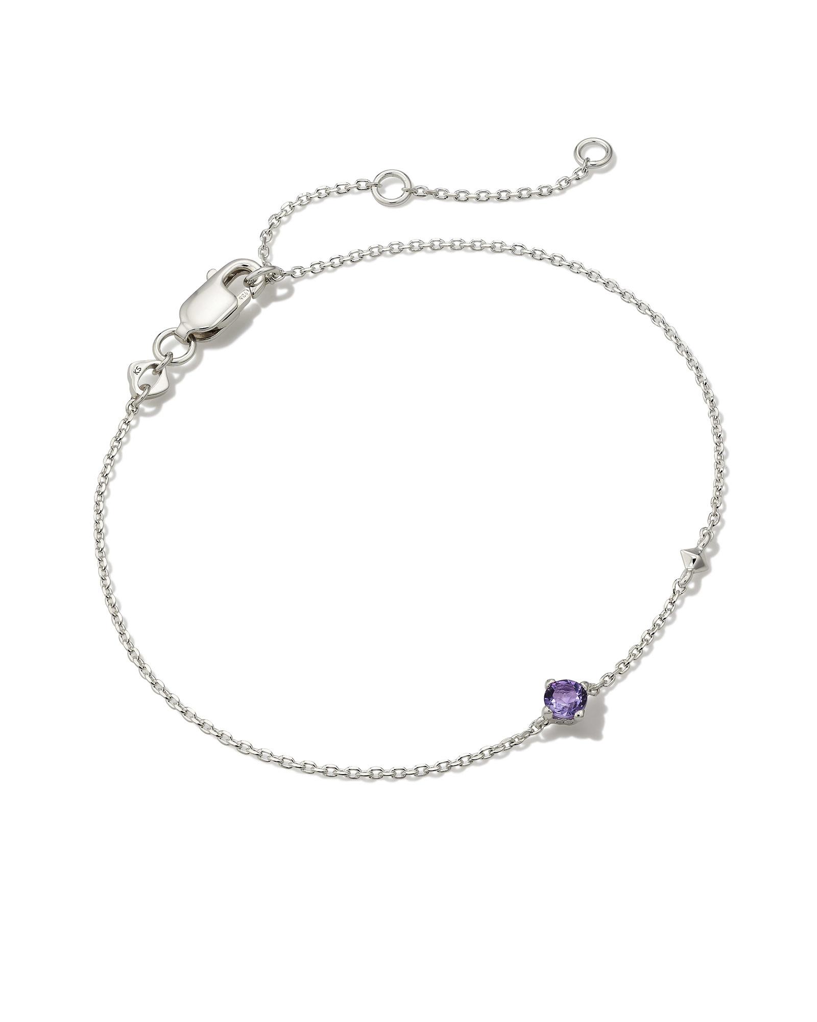 Maisie Sterling Silver Delicate Chain Bracelet in Amethyst