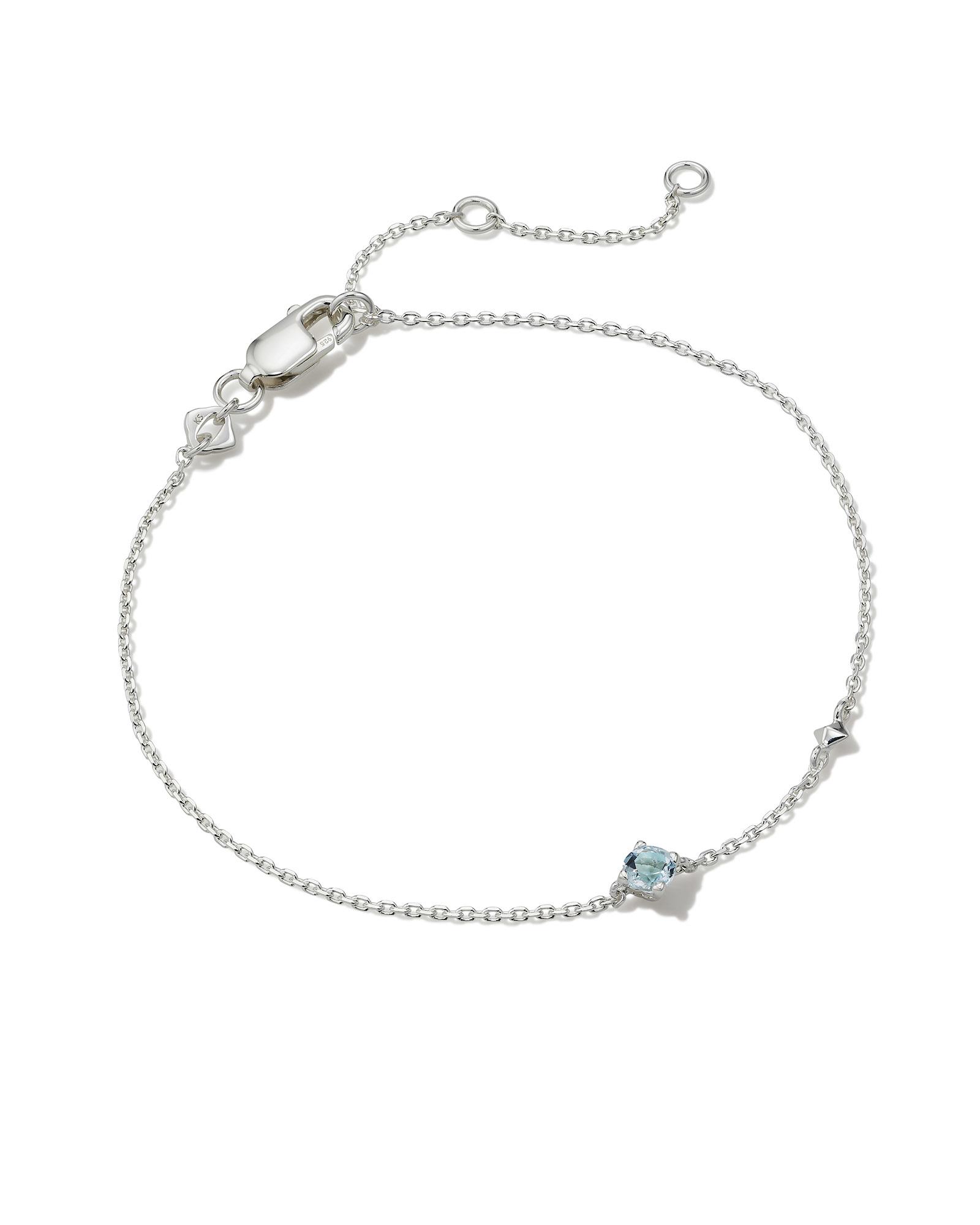 Maisie Sterling Silver Delicate Chain Bracelet in Aquamarine