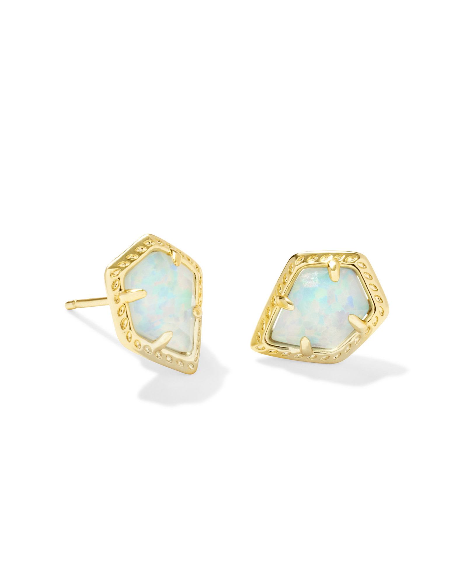 Framed Gold Tessa Stud Earrings in Luster Light Blue Kyocera Opal