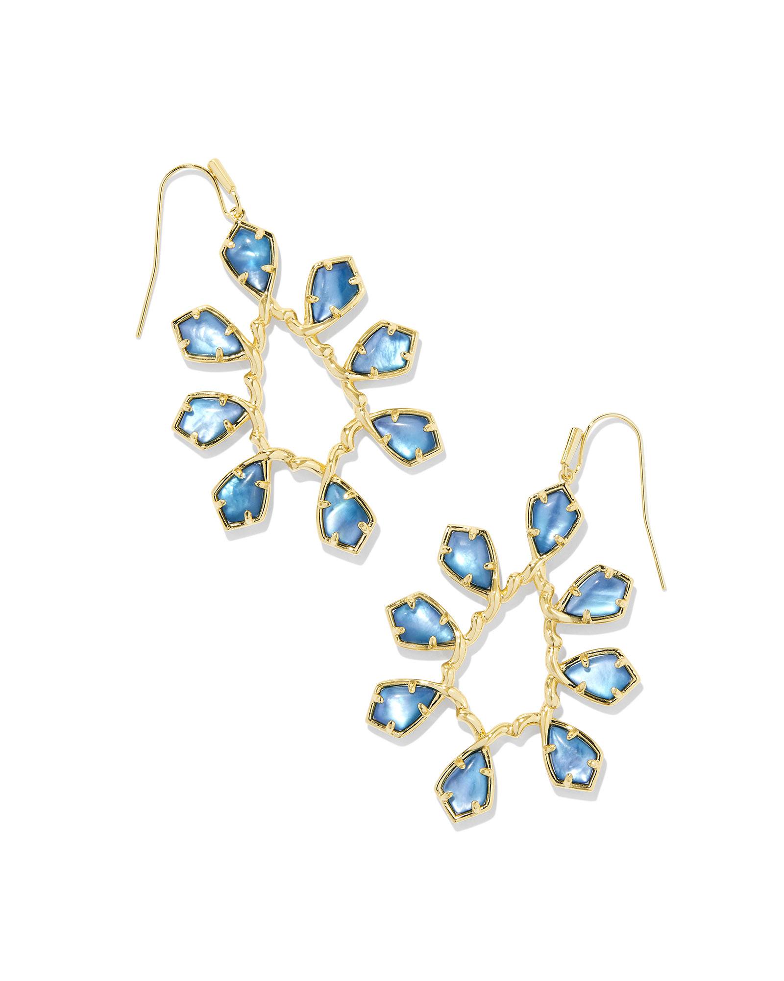 Camry Gold Open Frame Earrings in Indigo Watercolor Illusion