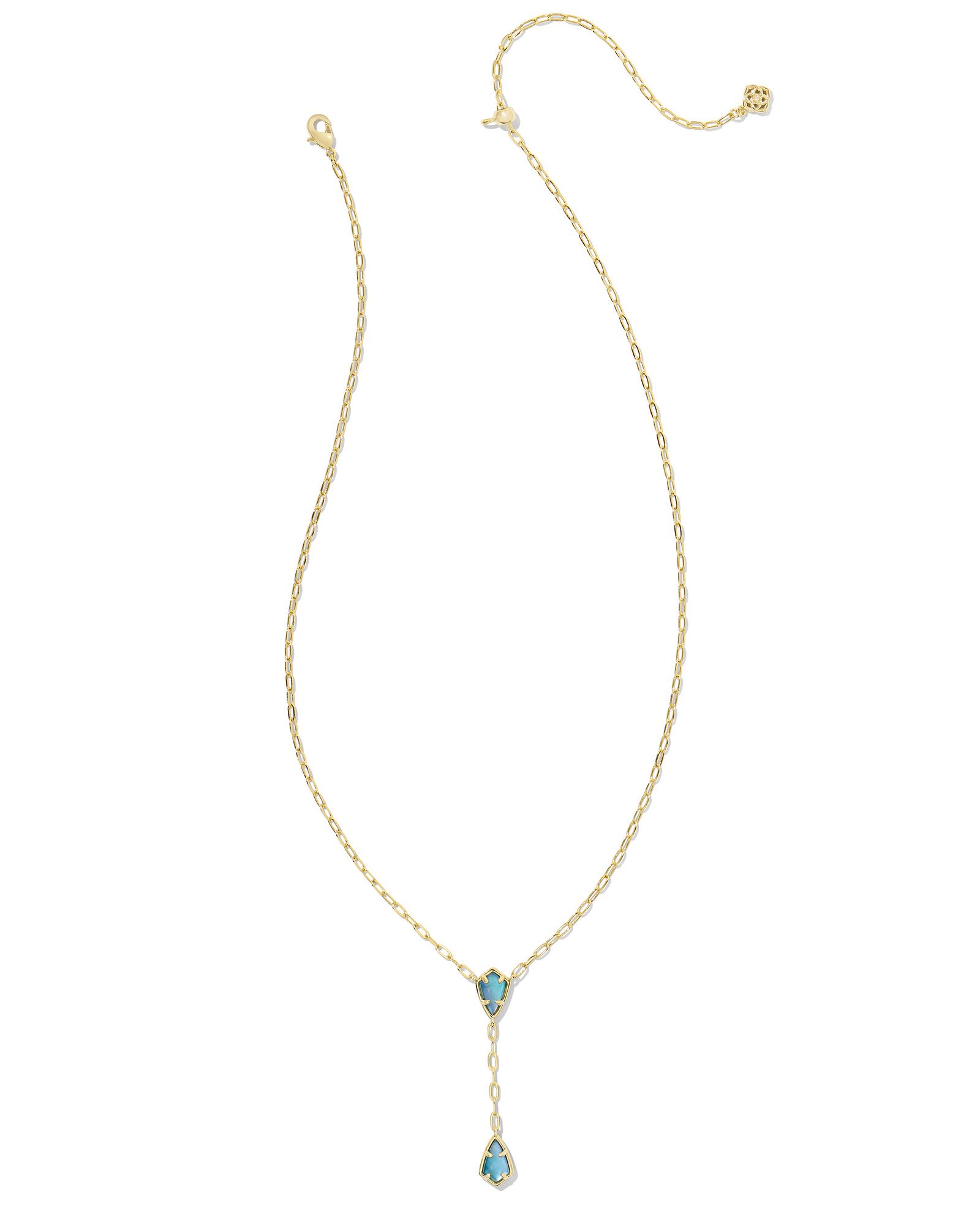 Camry Gold Y Necklace in Indigo Watercolor Illusion