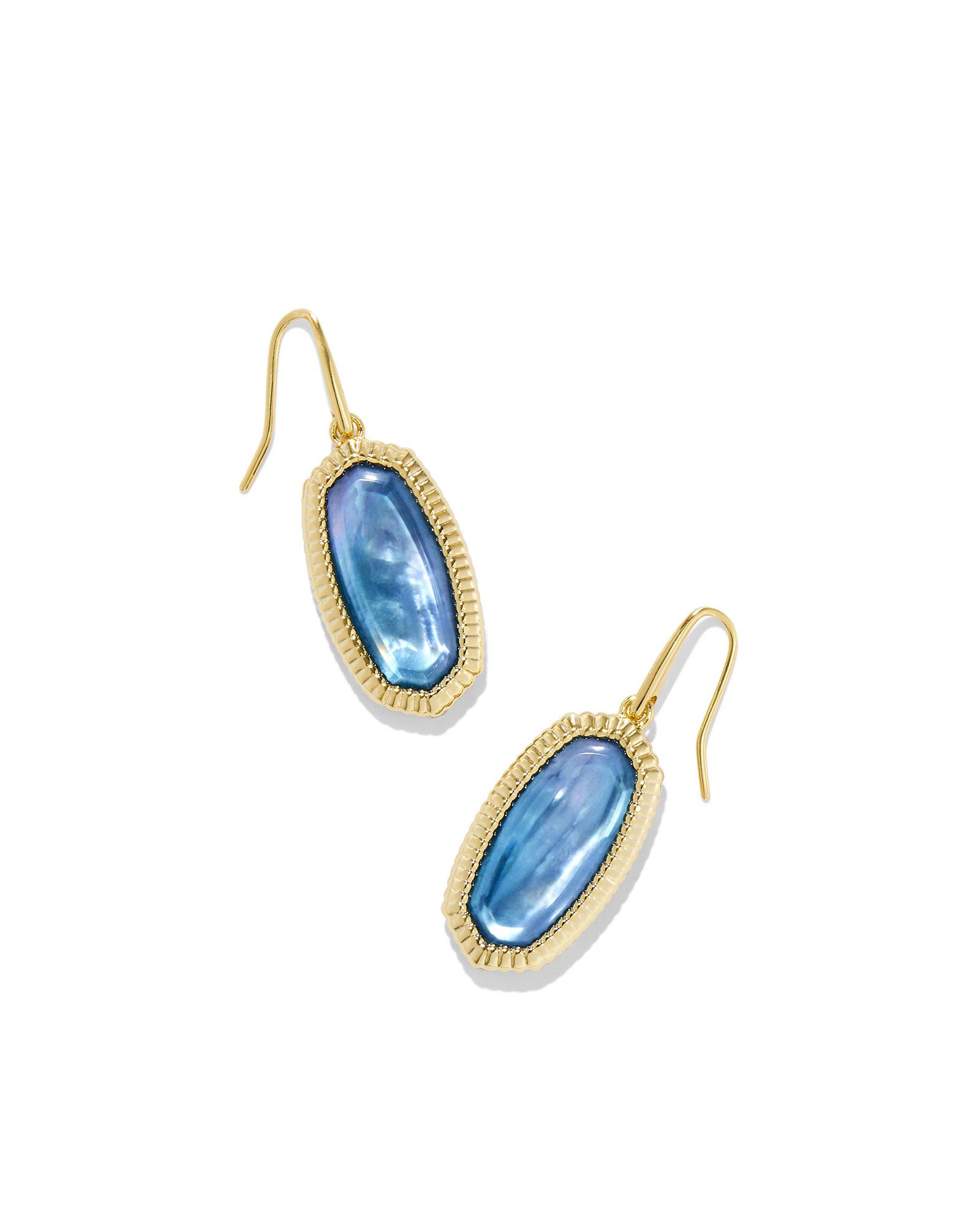 Dani Gold Ridge Frame Drop Earrings in Indigo Watercolor Illusion