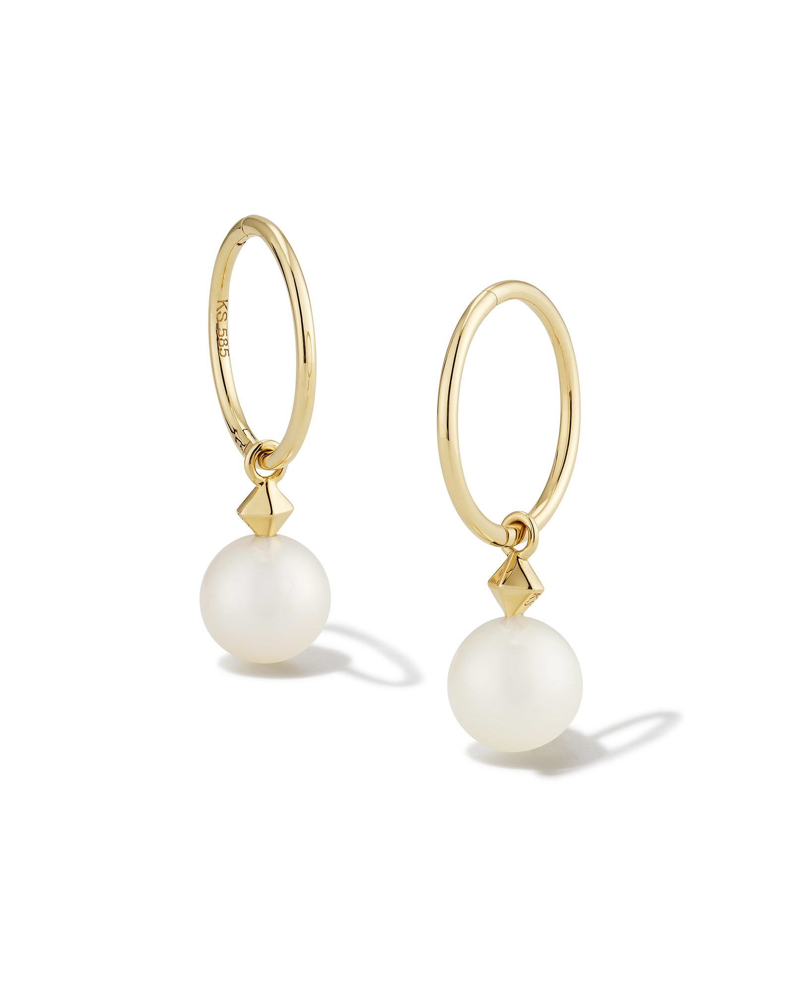 Hadleigh 14k Yellow Gold Huggie Earrings in White Pearl