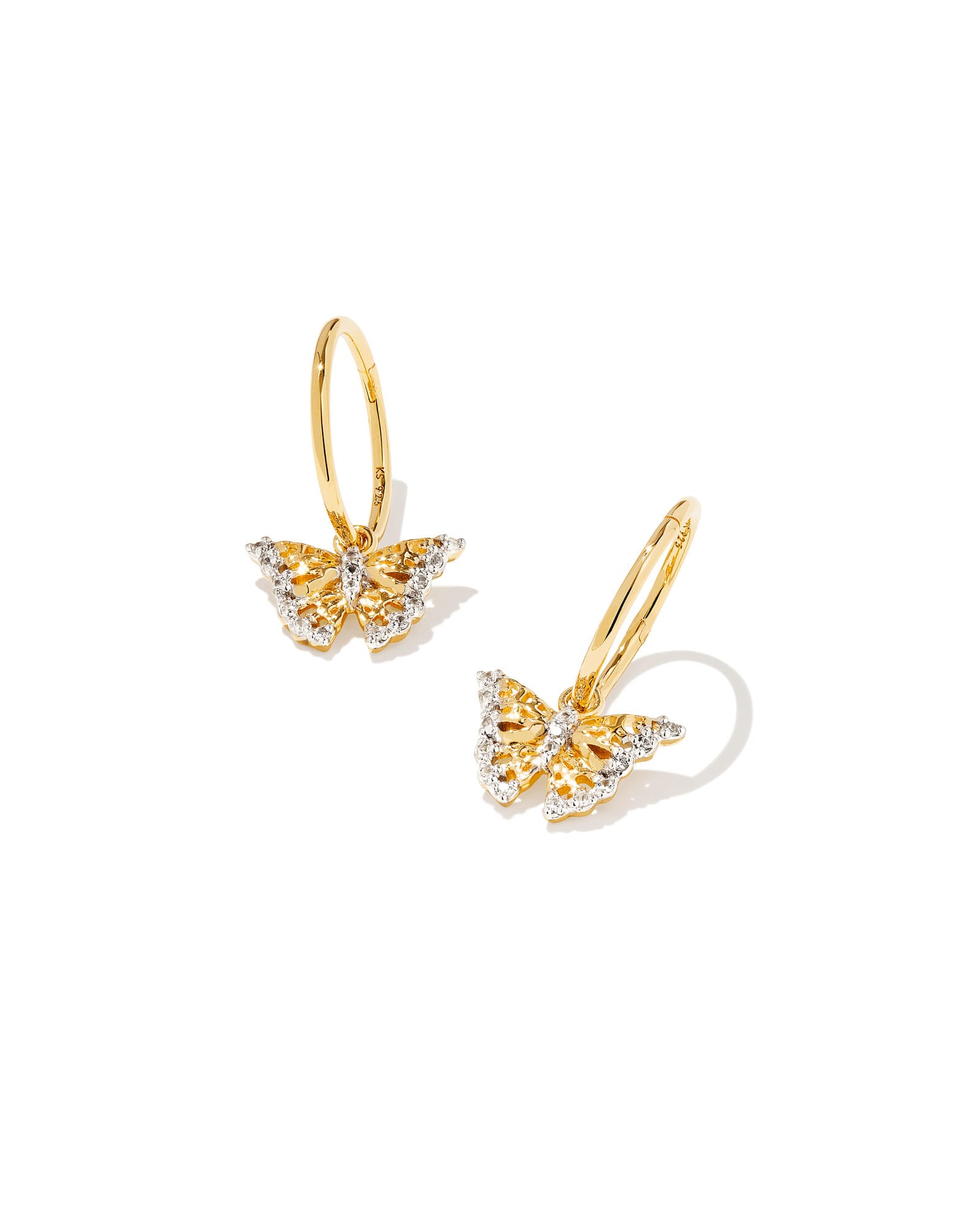 Delicate Butterfly 18k Gold Vermeil Huggie Earrings in White Sapphire