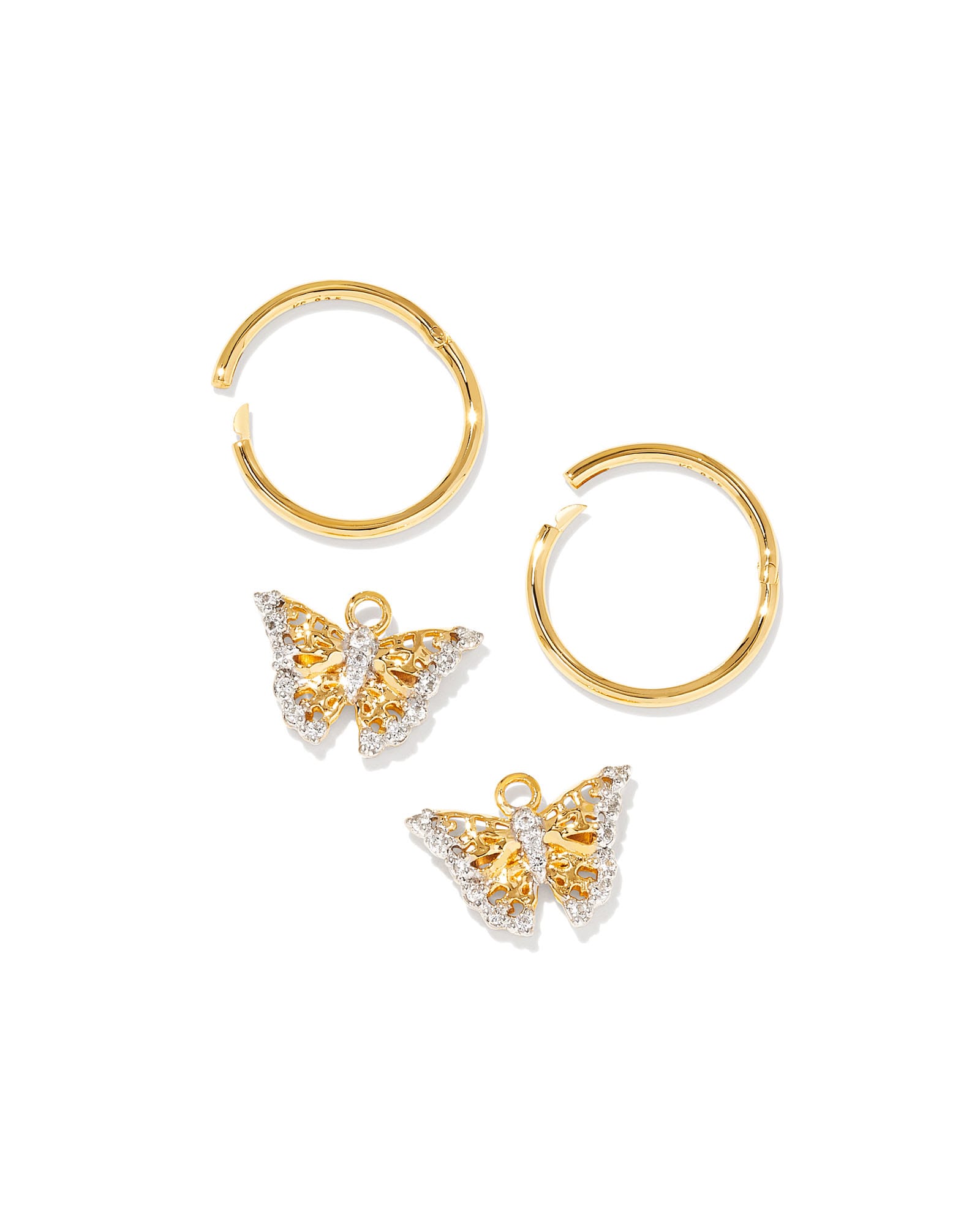 Delicate Butterfly 18k Gold Vermeil Huggie Earrings in White Sapphire