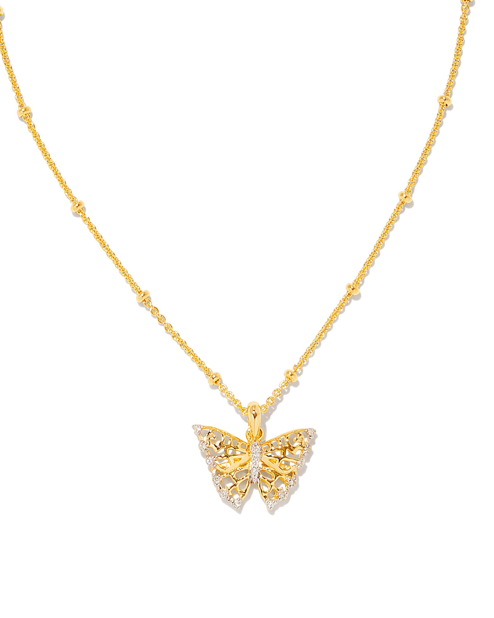 18K Yellow Pink Sapphire Butterfly Pendant