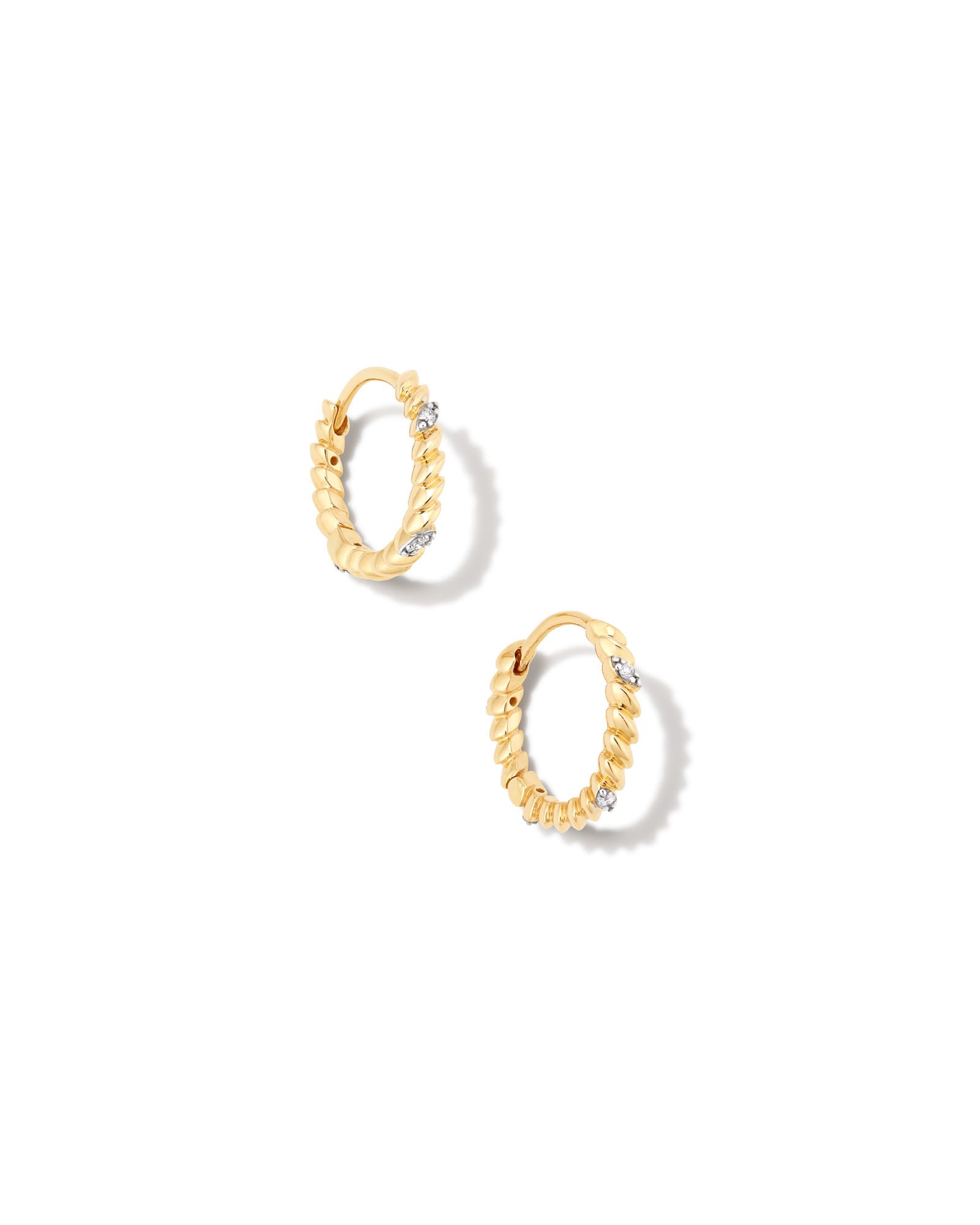 Tyler 14k Gold Huggie Earrings in White Diamond